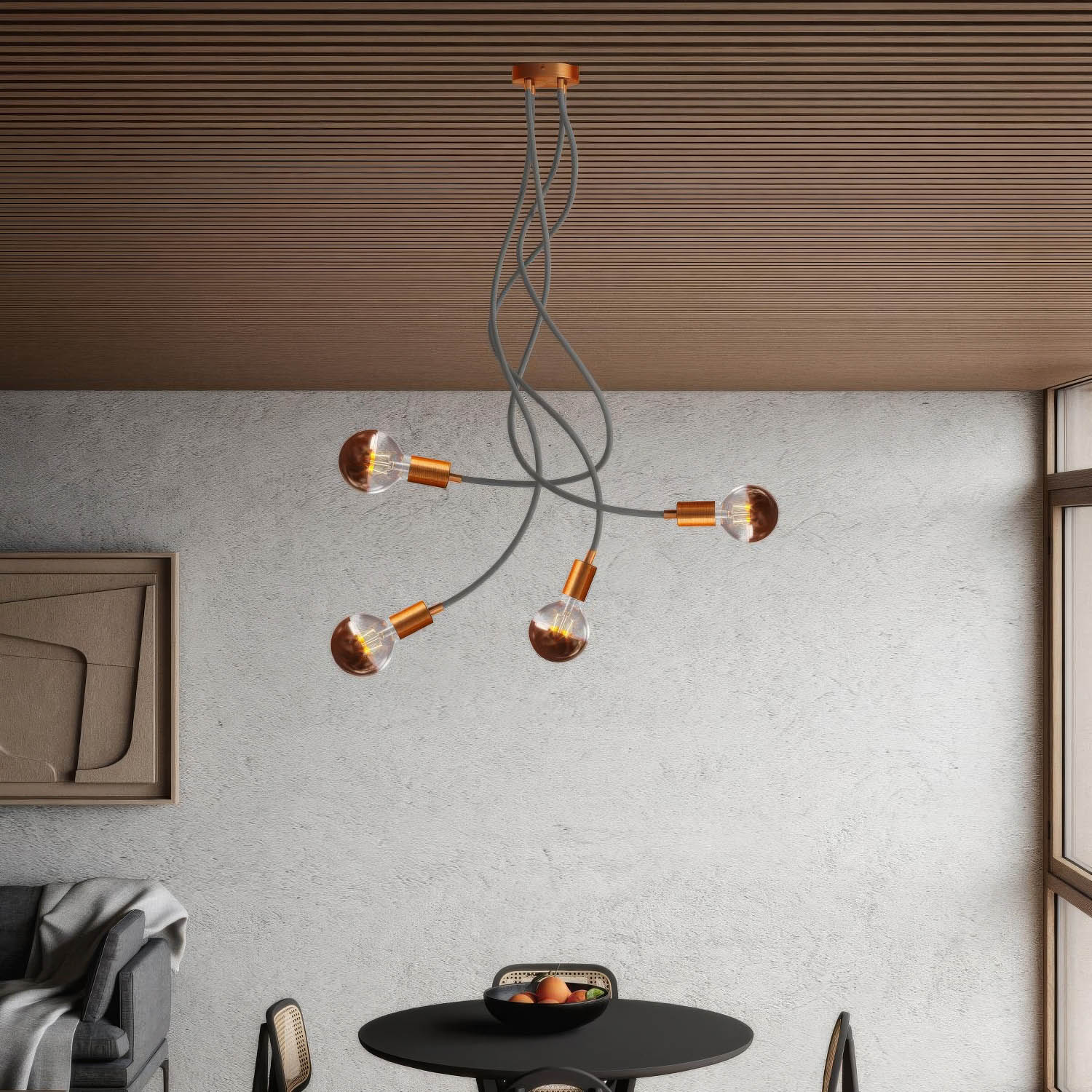 Flex 90 adjustable ceiling lamp with diffused light and G95 LED light bulb - Satin copper - Image 2