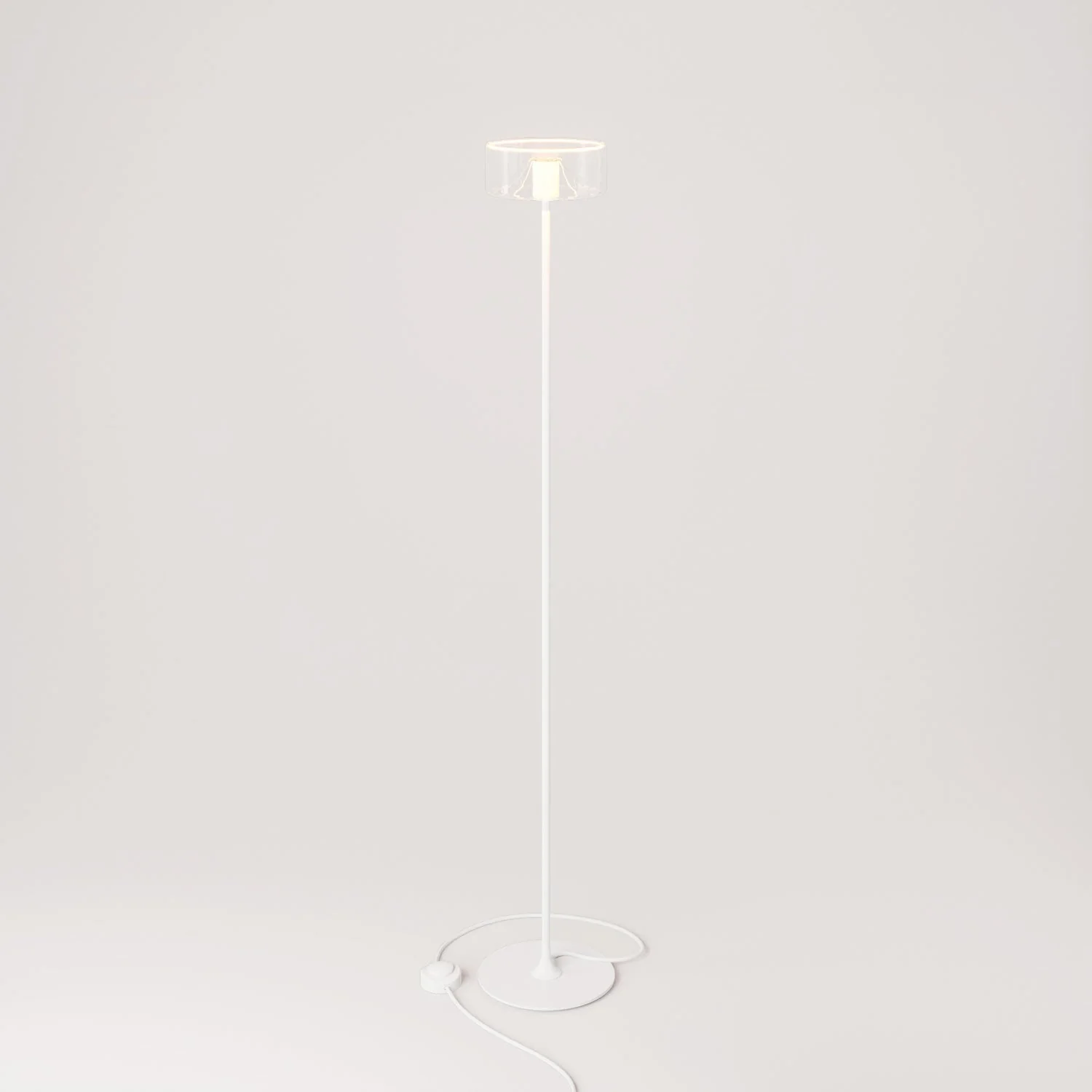 MAG-Y floor lamp with round metal base and transparent Ghost light bulb - Matt white