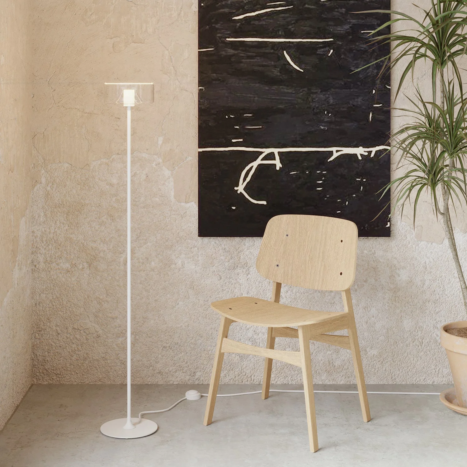 MAG-Y floor lamp with round metal base and transparent Ghost light bulb - Matt white - Image 2