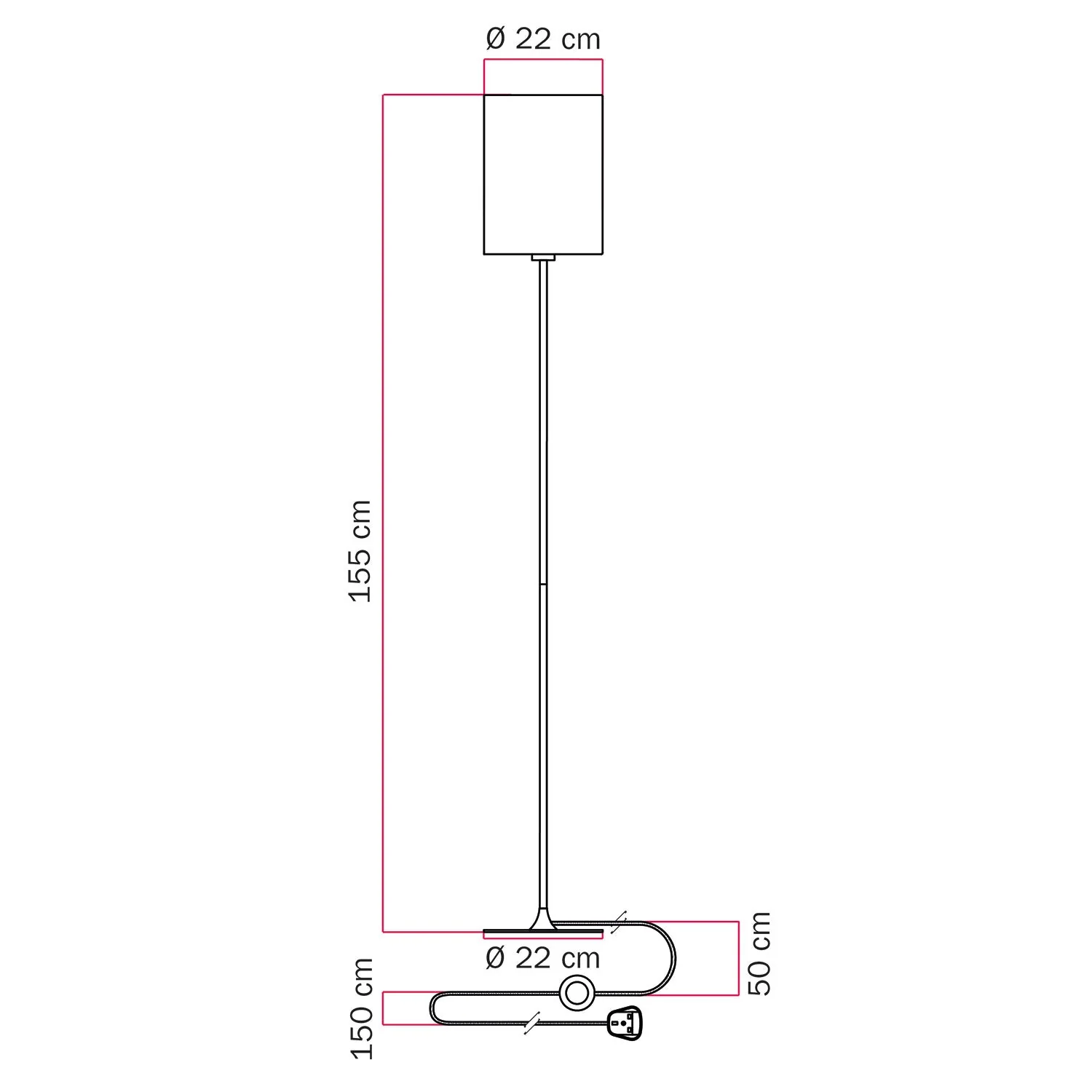 MAG-Y floor lamp with round metal base, Cilindro M lampshade and UK plug - Black - Image 5