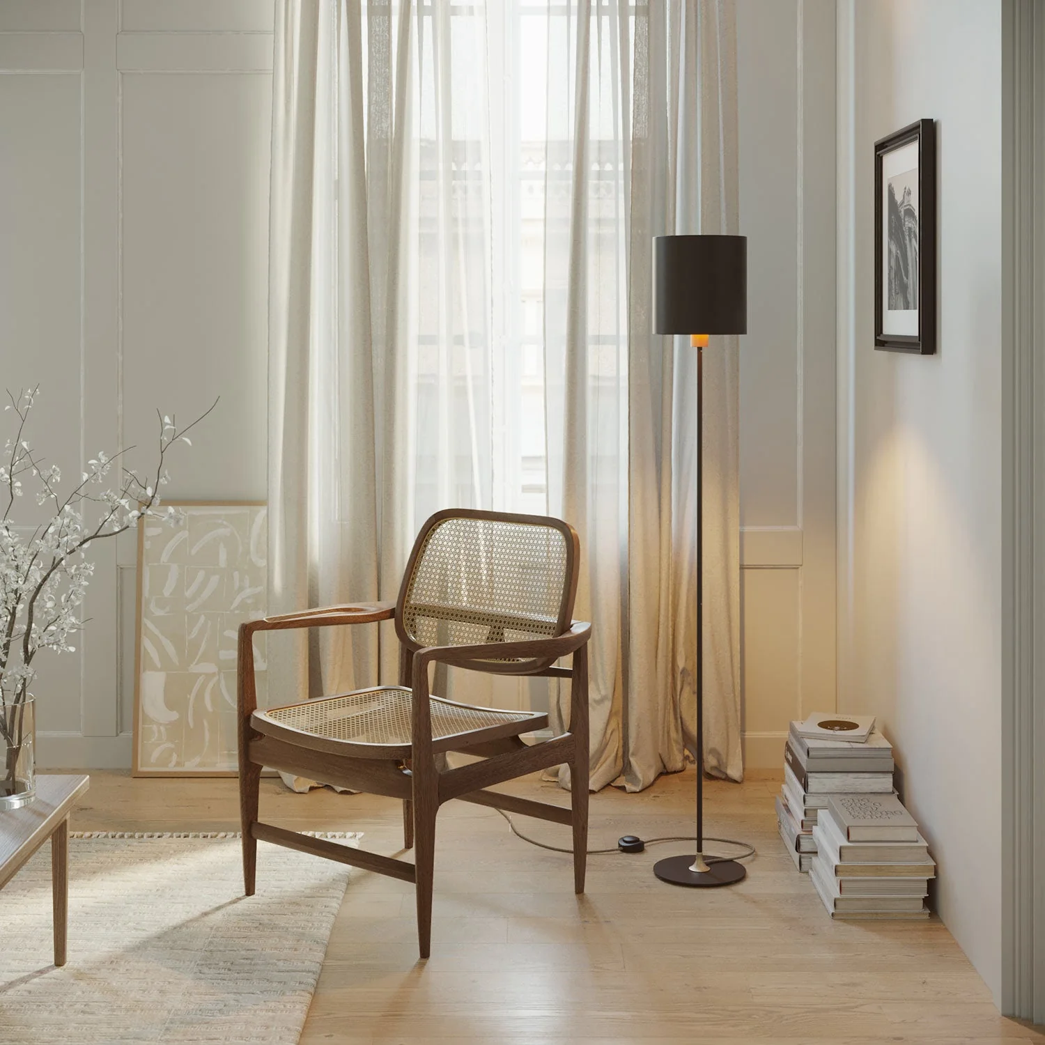 MAG-Y floor lamp with round metal base, Cilindro M lampshade and UK plug - Satin bronze - Image 2