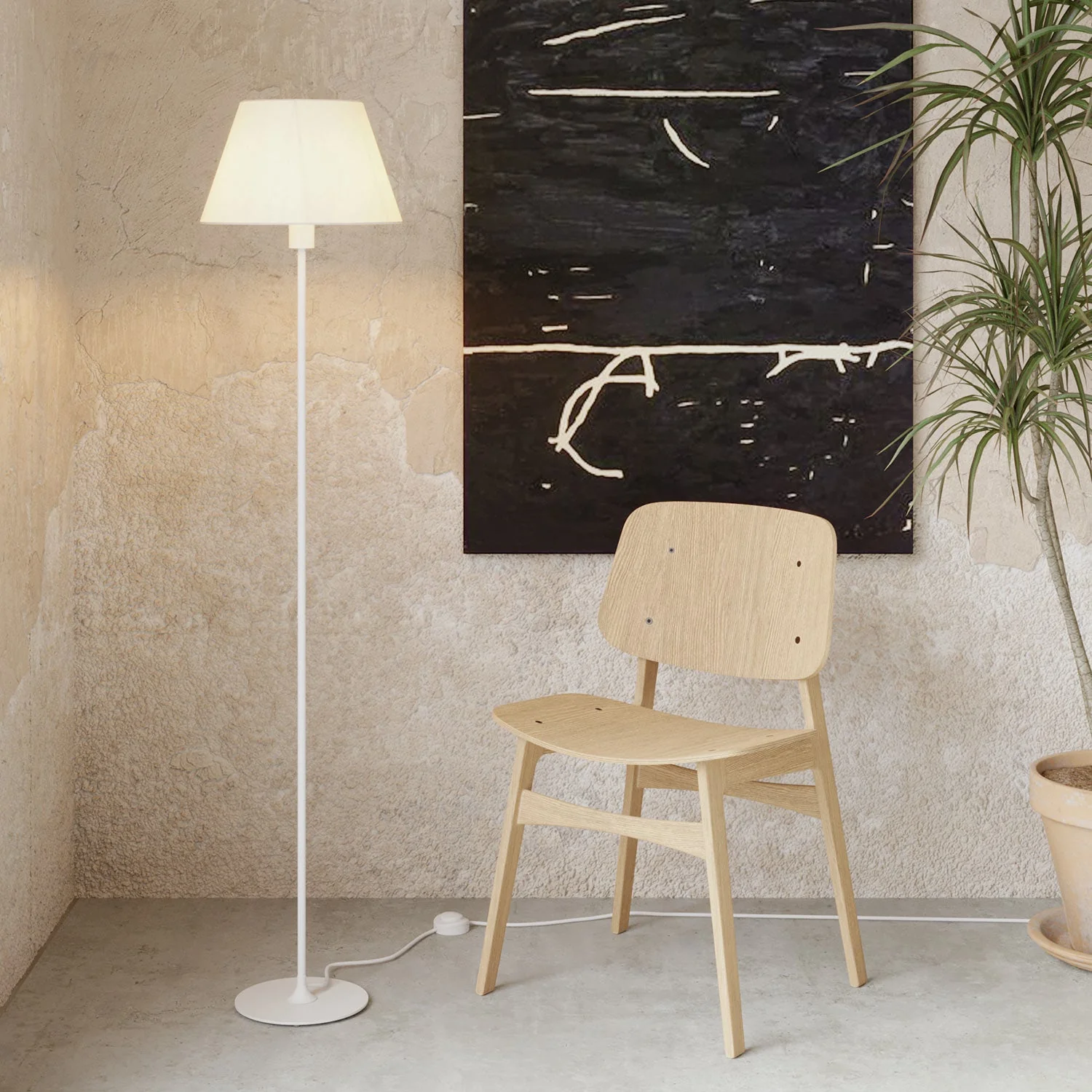 MAG-Y floor lamp with round metal base, Impero M lampshade and UK plug - Matt white - Image 2