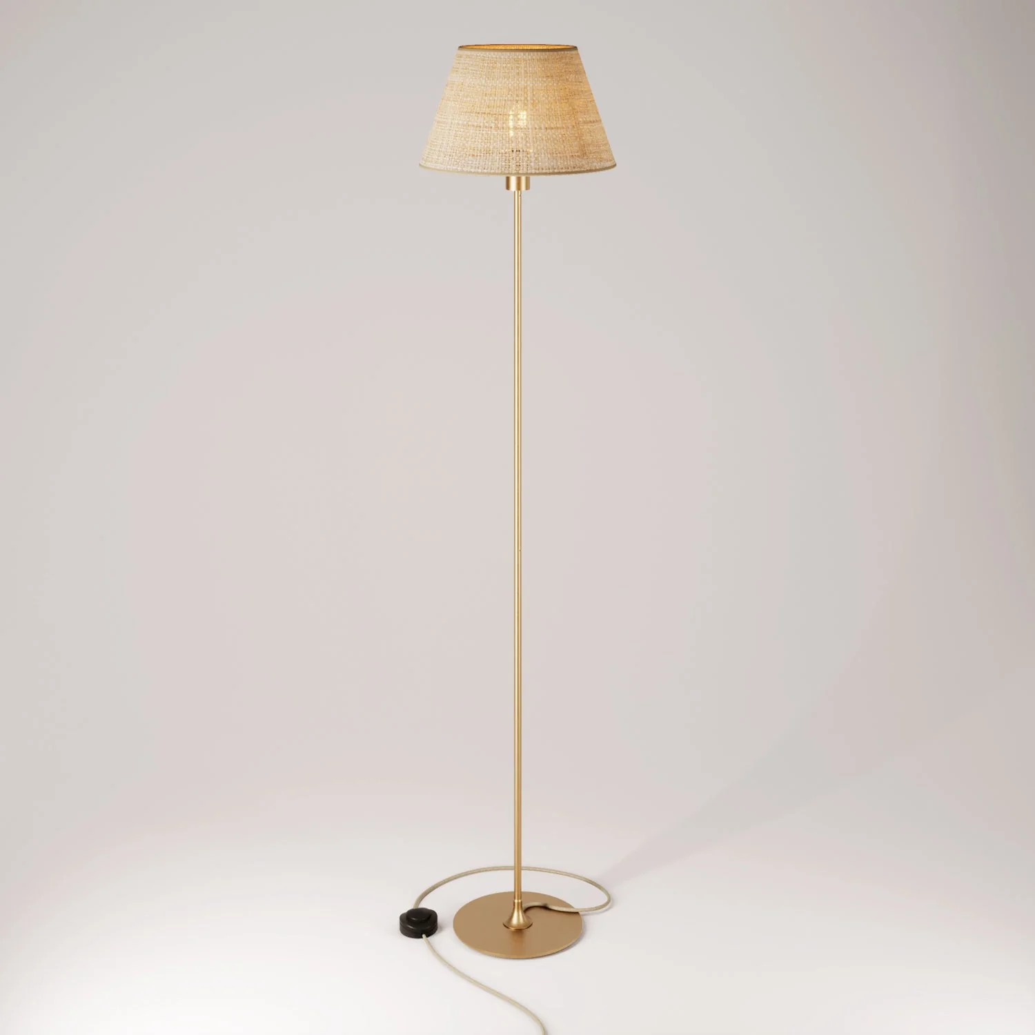 MAG-Y floor lamp with round metal base, Impero M Lampshade and UK Plug – Satin bronze