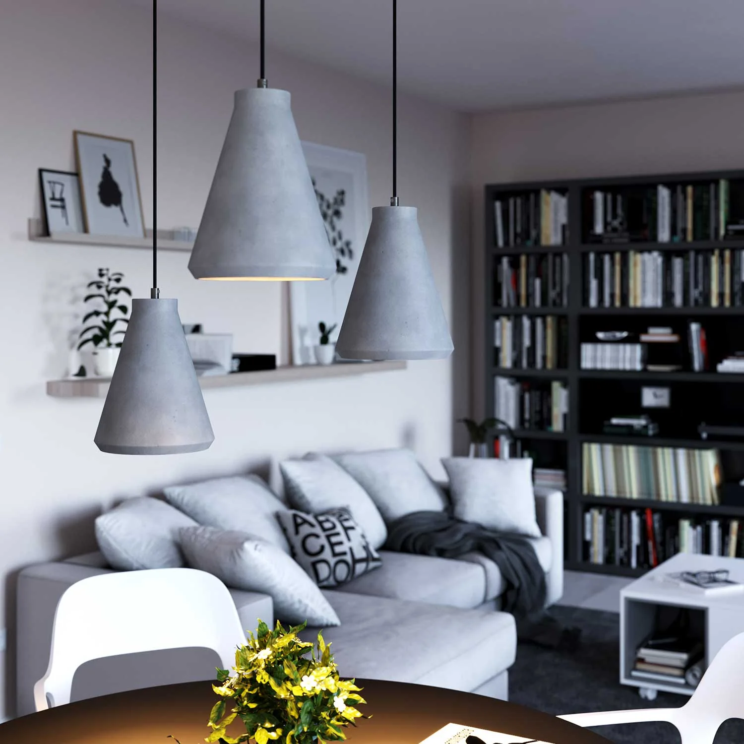 Funnel cement lampshade for pendant light, with cable clamp and E26 socket - Light Cement - Image 2
