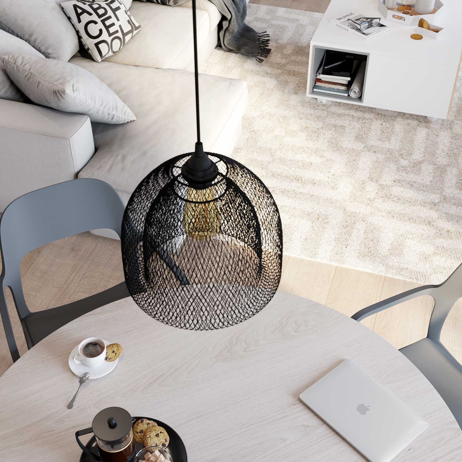 GhostBell XL metal lampshade cage with E27 fitting - Black - Image 2