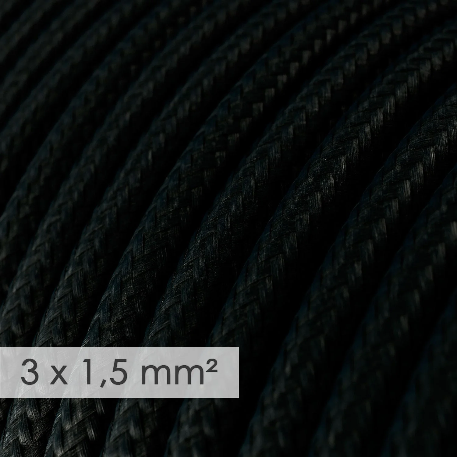 German multi-socket with glossy black fabric cord and Schuko plug with comfort ring - Image 2