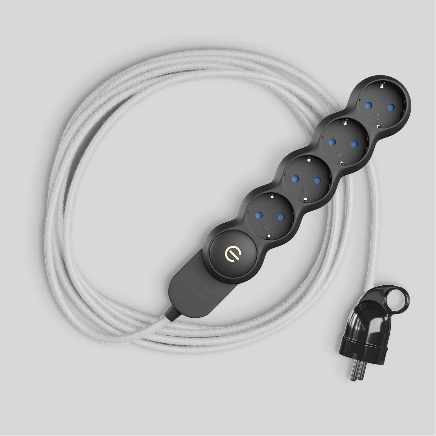 German multi-socket with glossy white fabric cord and Schuko plug with comfort ring - Image 3
