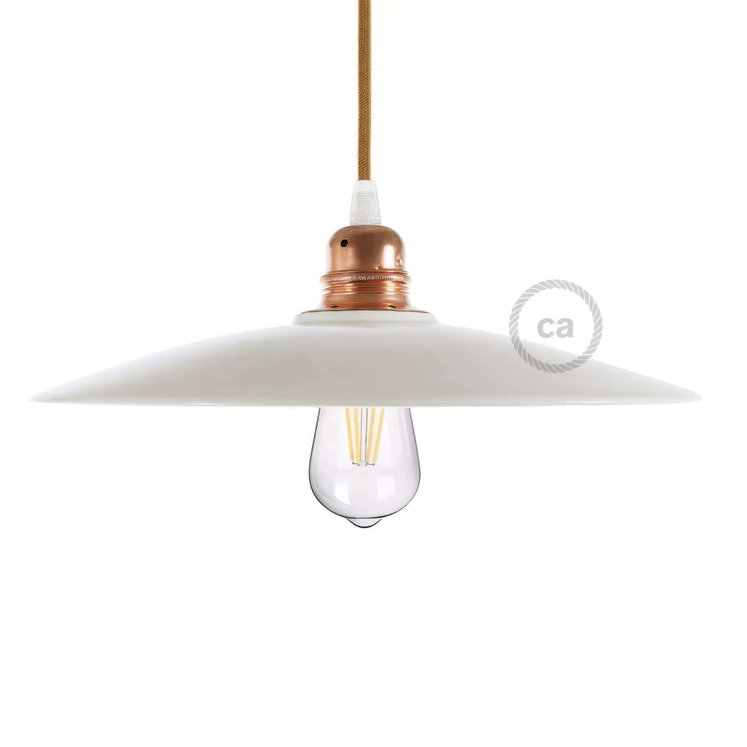 Flat ceramic lampshade for pendant - Made in Italy - Glossy white