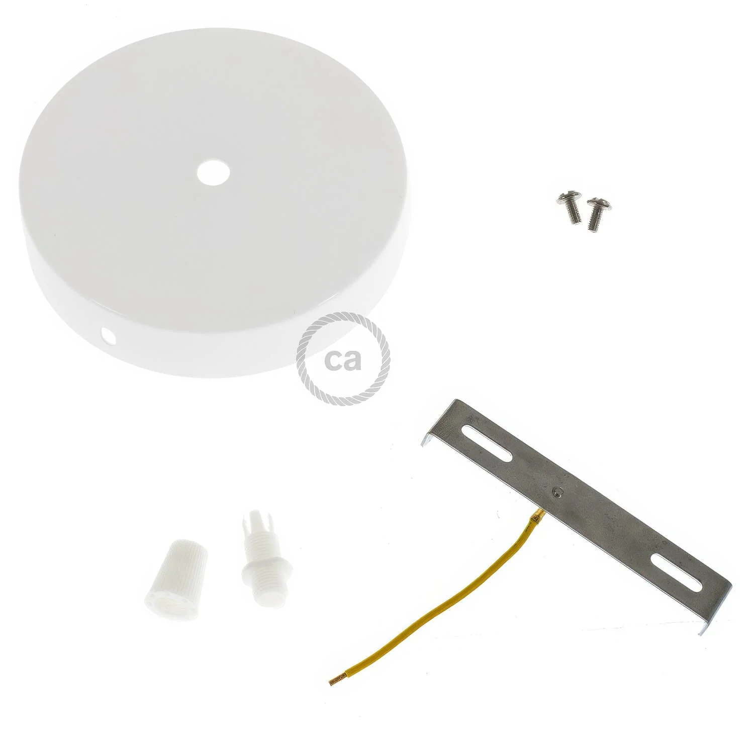 Glossy white metal cylindrical ceiling rose kit - Image 3