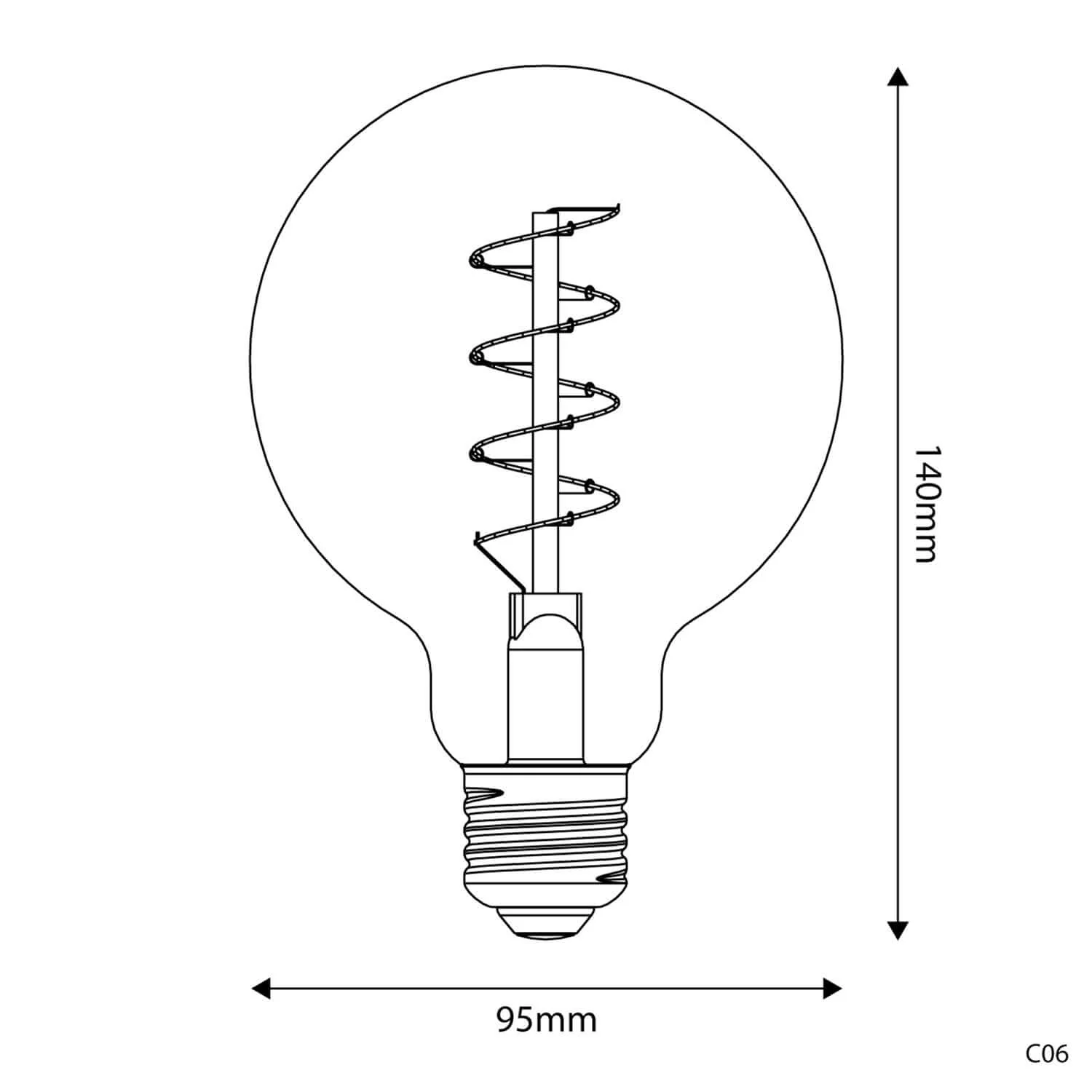 LED Light bulb Gold Carbon Line spiral filament Globe G95 4W 250Lm E27 1800K Dimmable - C06 - Image 3