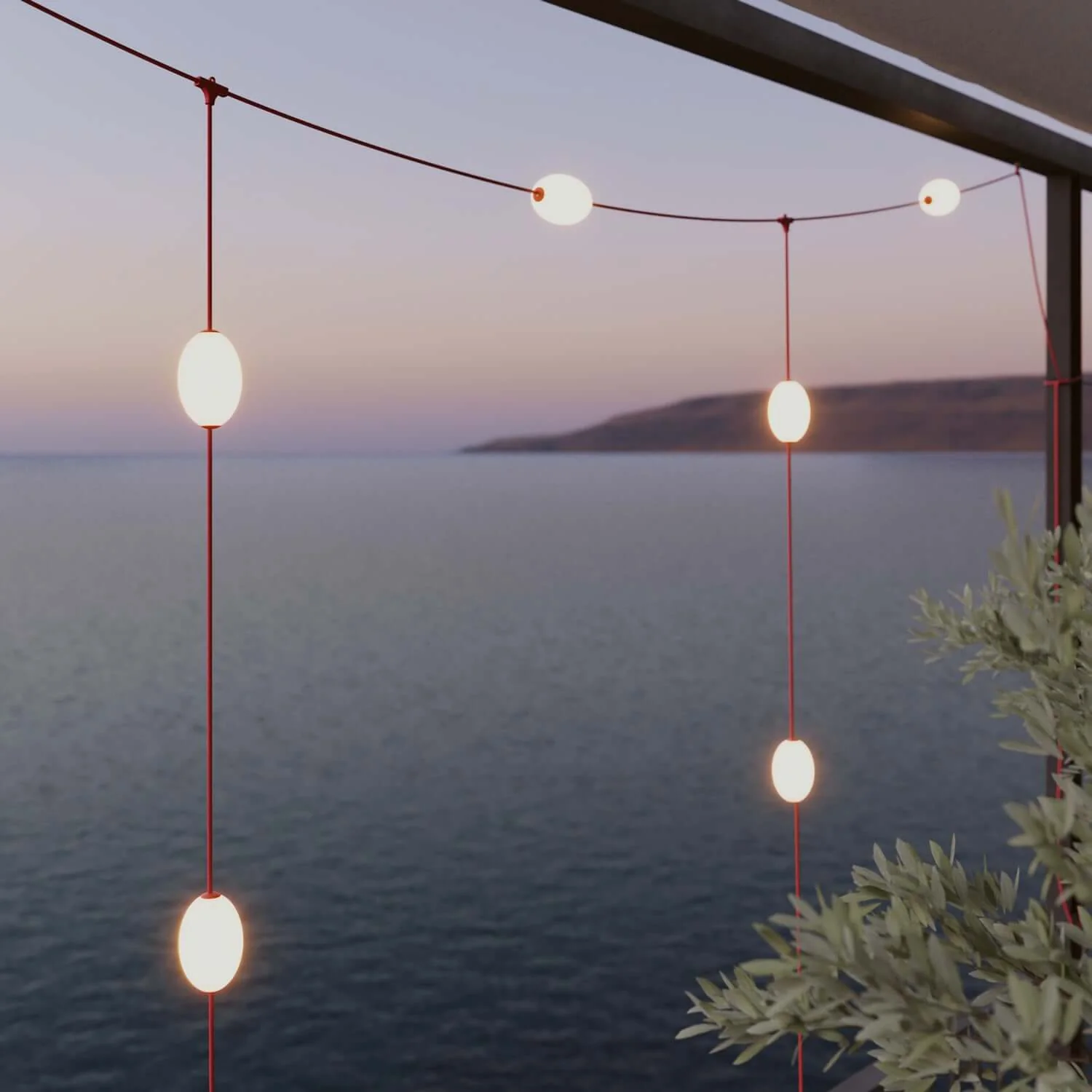 Grid string light with 7 outdoor light points IP67 Starfish red - Marina GRID - Image 3