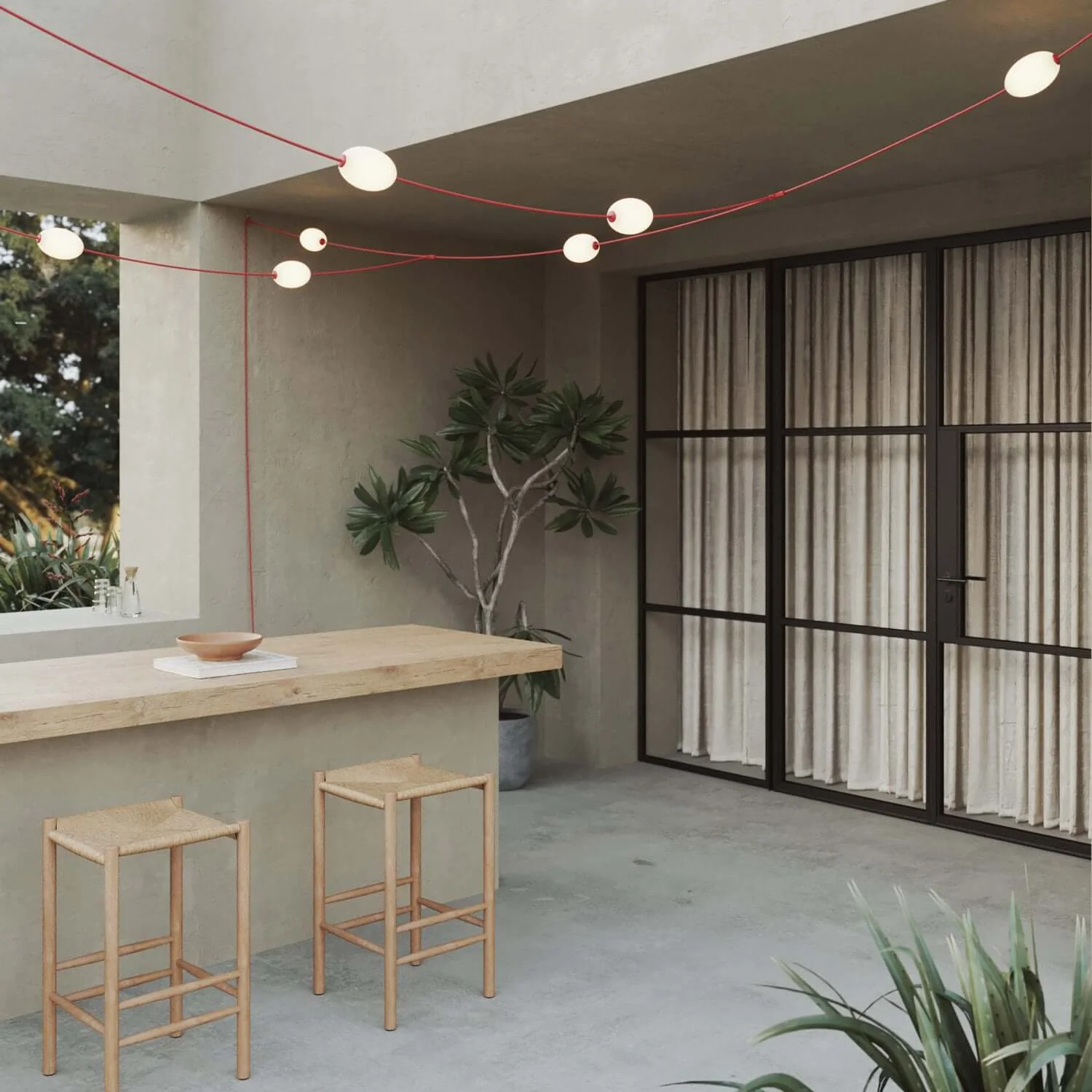 Grid string light with 7 outdoor light points IP67 Starfish red - Marina GRID - Image 4