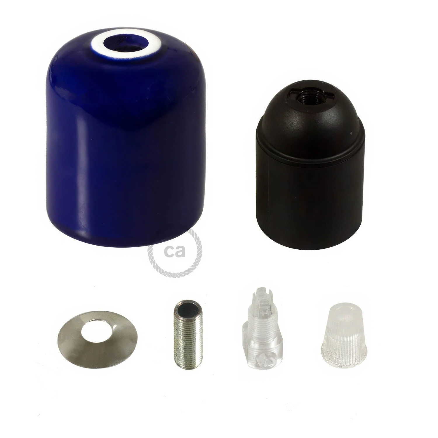 Handmade Ceramic E26 light bulb socket kit - Blue - Image 2