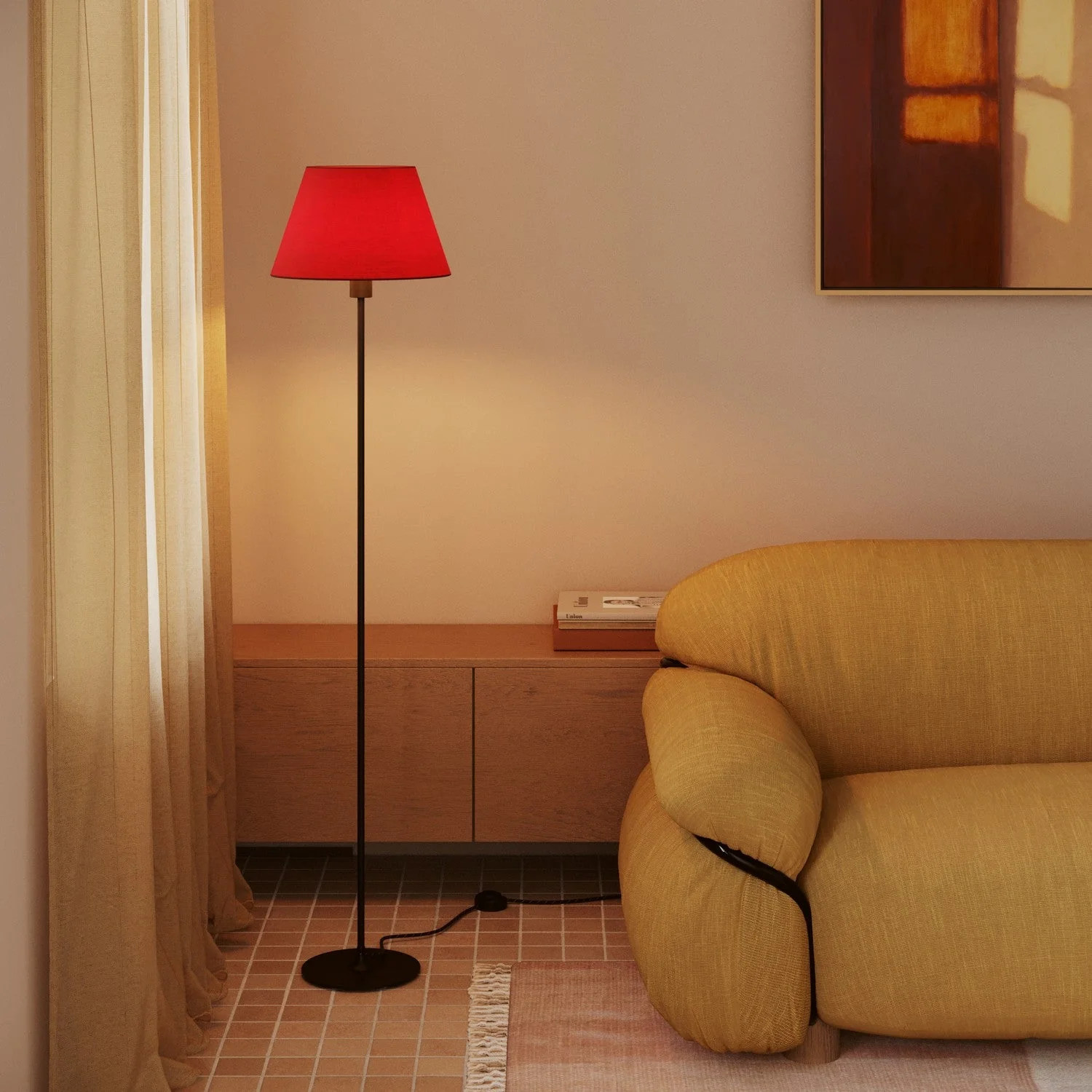 Impero M Lampshade in fabric for floor lamp with E27 fitting - Made in Italy - Red Teletta - Image 2