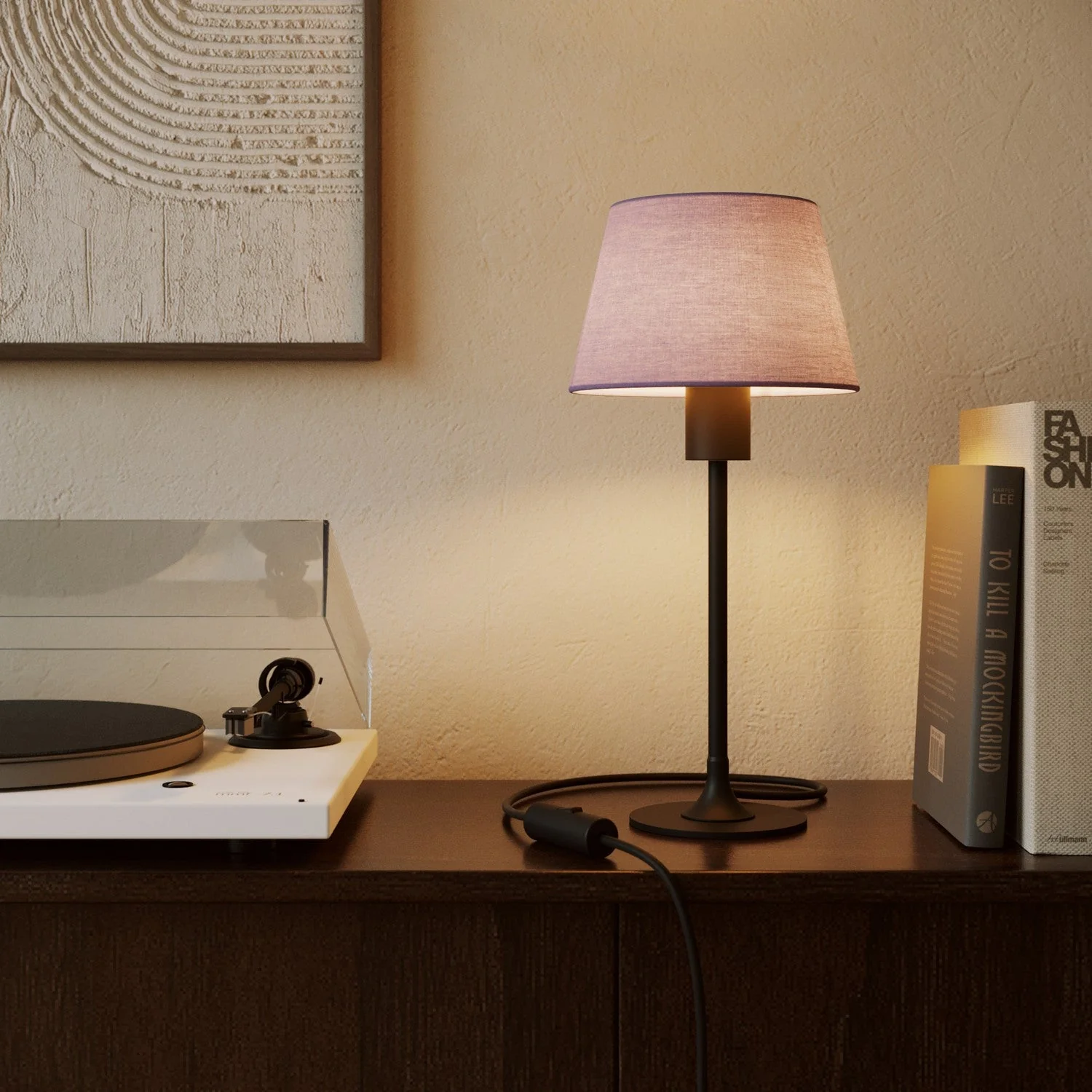 Impero S Lampshade with E27 fitting for table lamp or wall sconce - Made in Italy - Lilac Canvas - Image 2