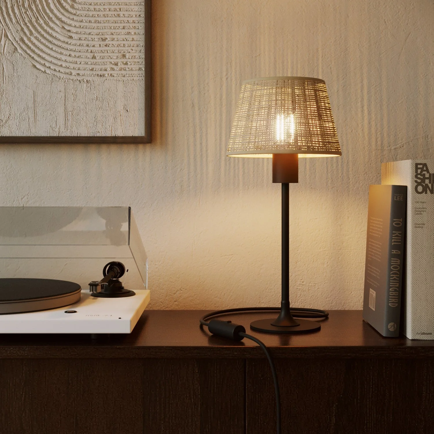 Impero Lampshade S with E27 fitting for table lamp or wall sconce - Made in Italy - Raphia - Image 2