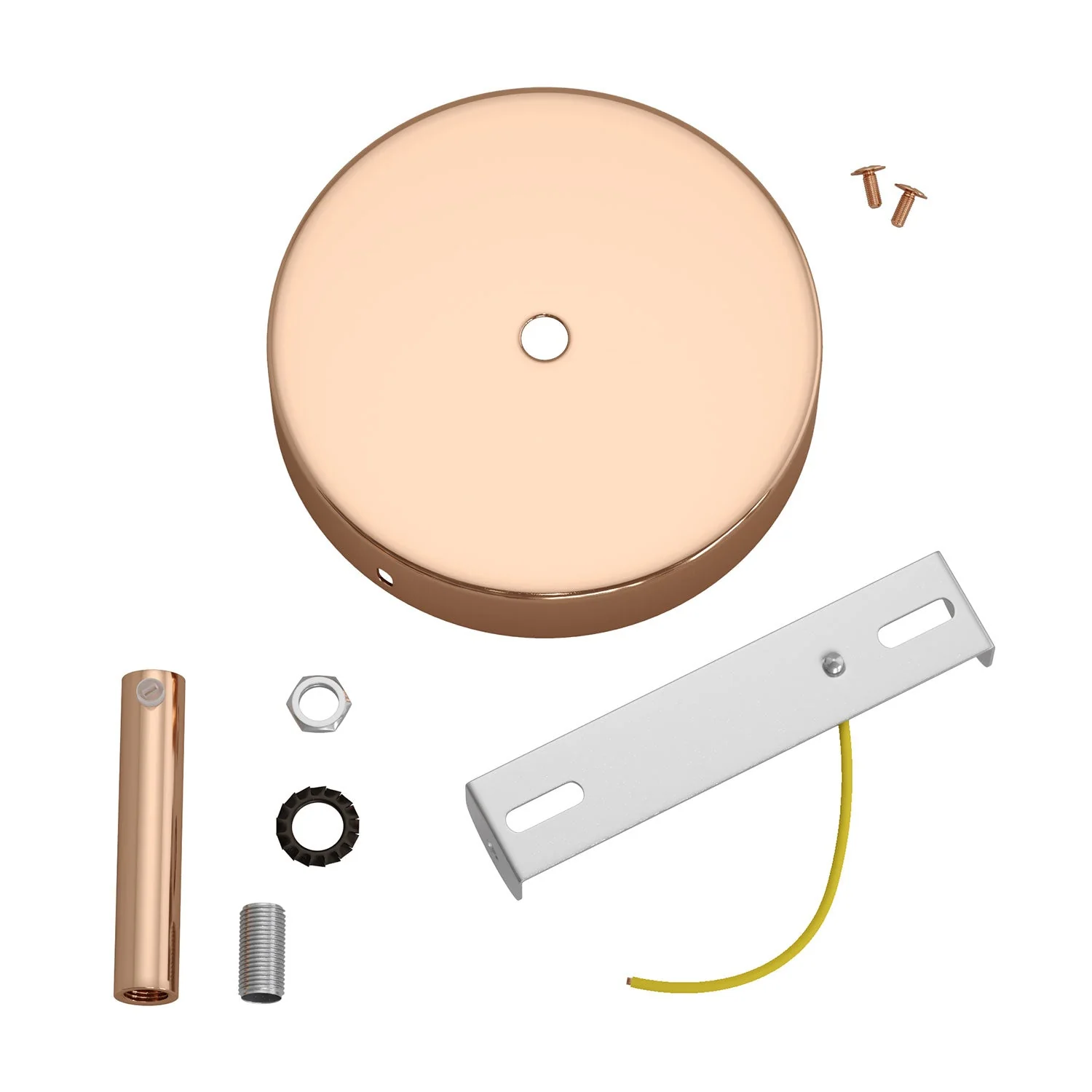 Cylindrical metal ceiling rose kit with 7 cm Cable Clamp - Copper - Image 3