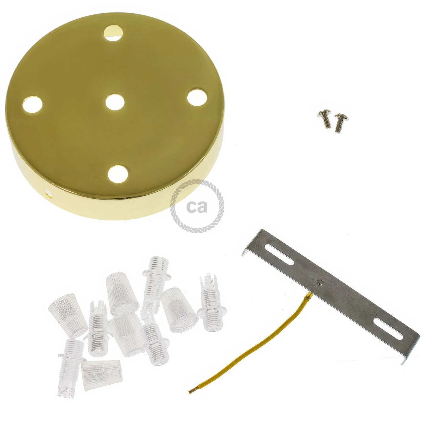5-hole cylindrical metal ceiling rose kit - Brass - Image 3
