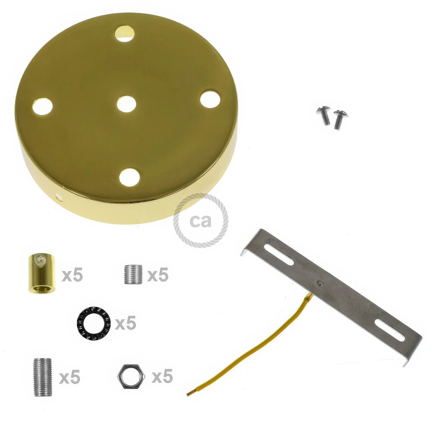 5-hole cylindrical metal ceiling rose kit - Brass - Image 8