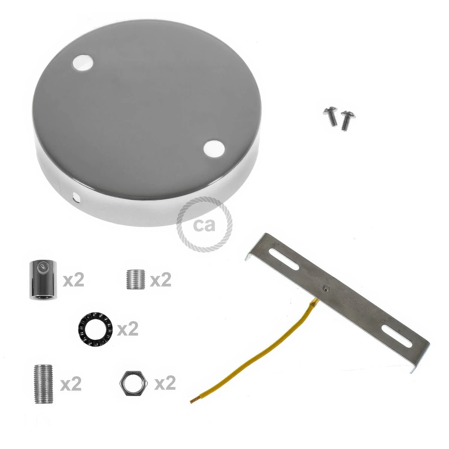 2-hole cylindrical metal ceiling rose kit - Chrome - Image 8