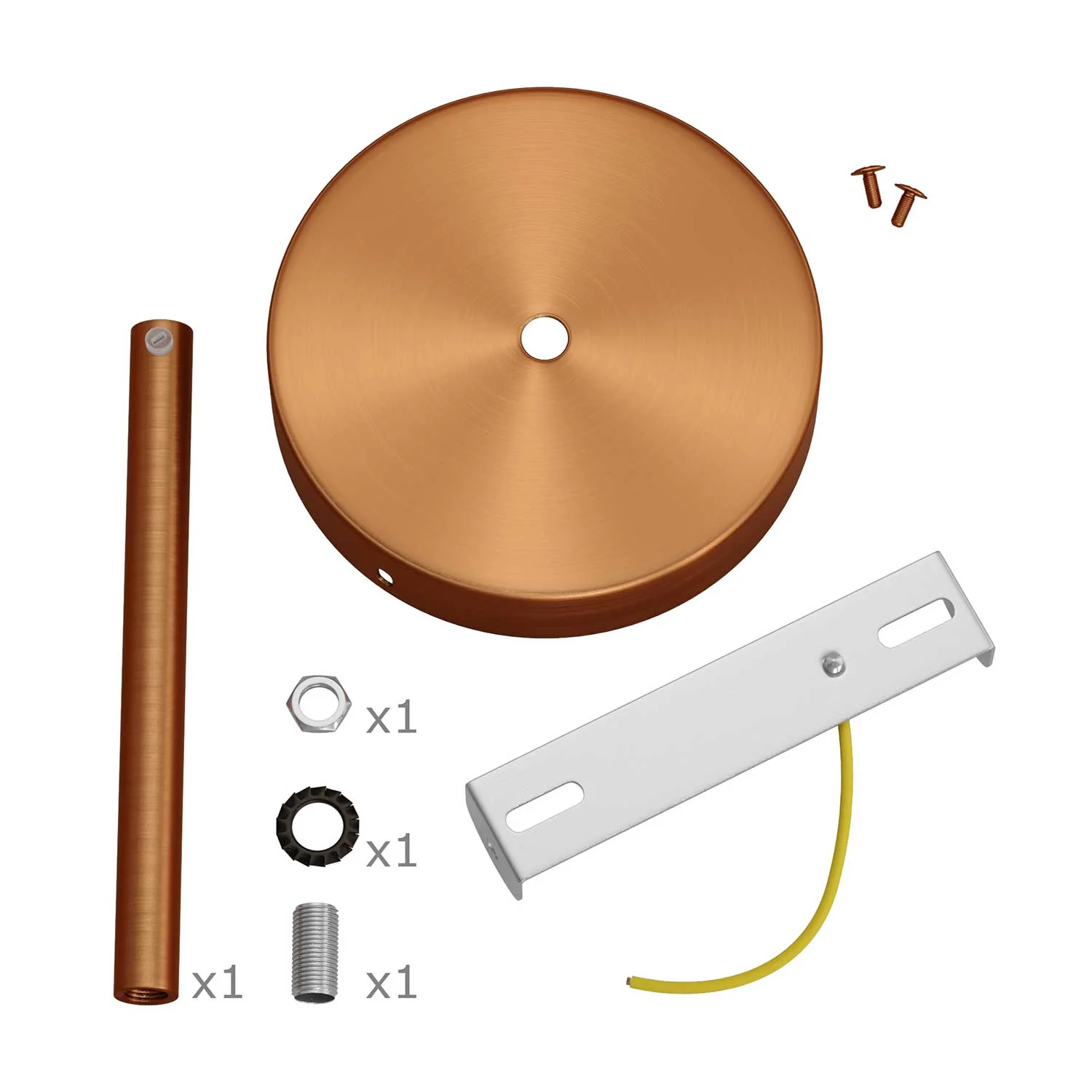 Cylindrical ceiling rose kit in metal with 15 cm cable clamp - Satin copper - Image 3