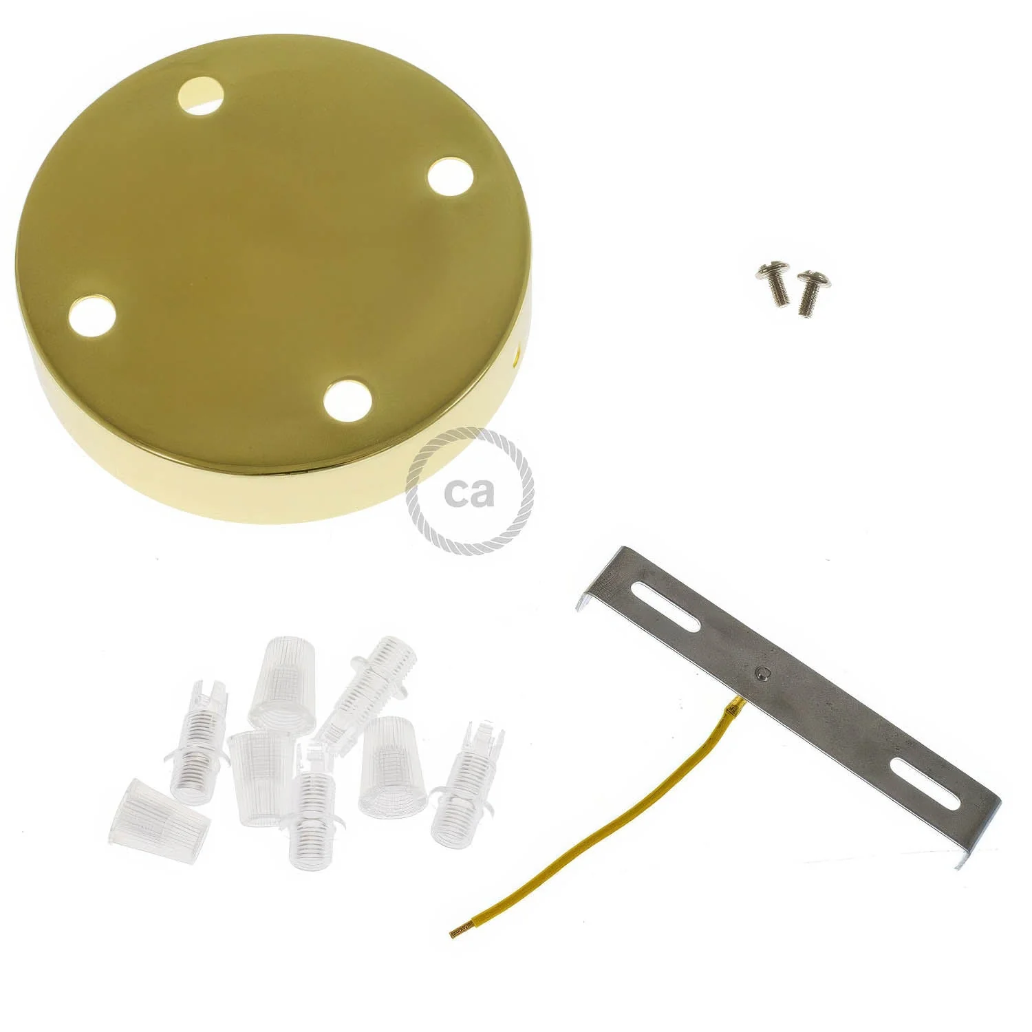 Cylindrical metal ceiling rose kit with 4 holes - Brass - Image 3