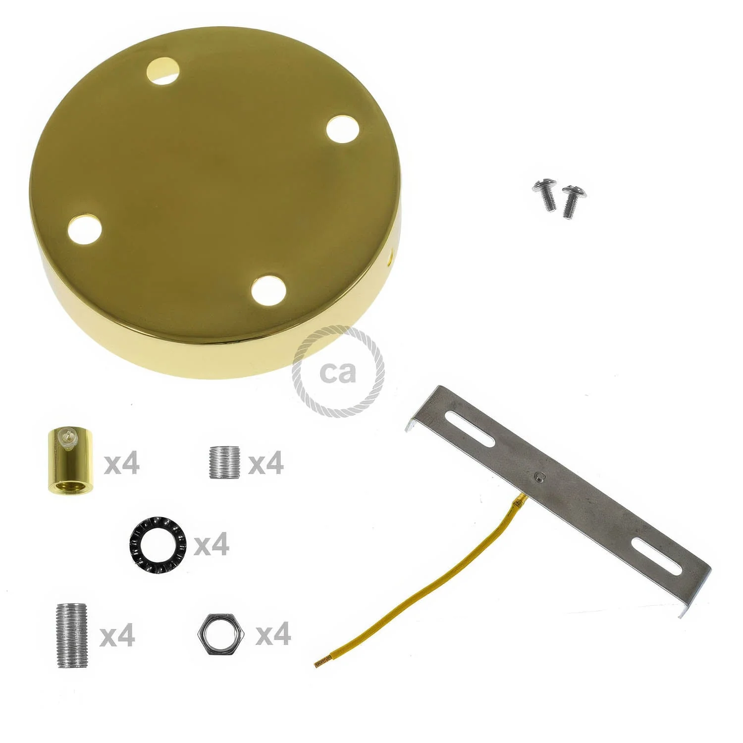 Cylindrical metal ceiling rose kit with 4 holes - Brass - Image 8