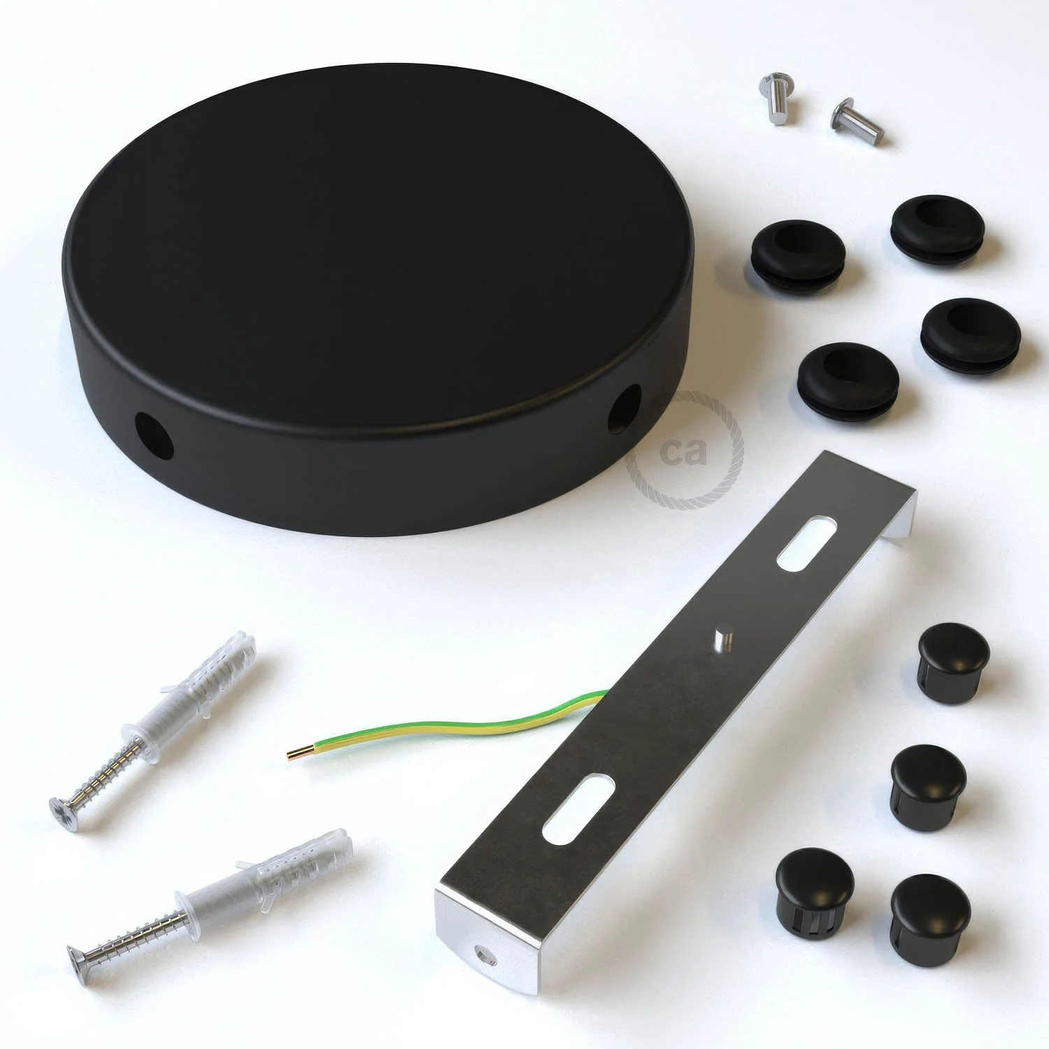 Cylindrical metal ceiling rose kit with 4 side holes (junction box) - Black - Image 3