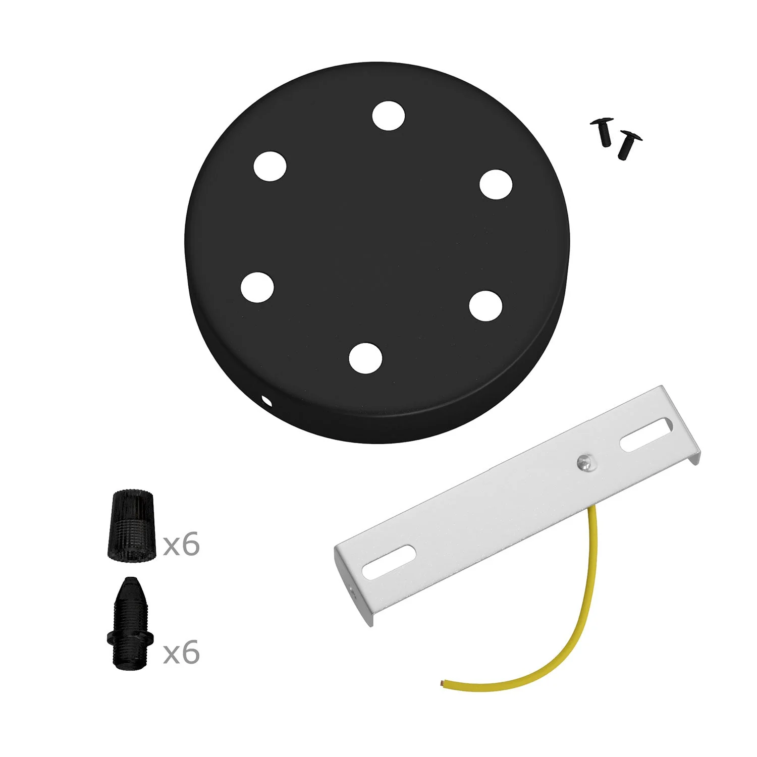 Cylindrical ceiling rose kit in metal with 6 holes - Black - Image 3