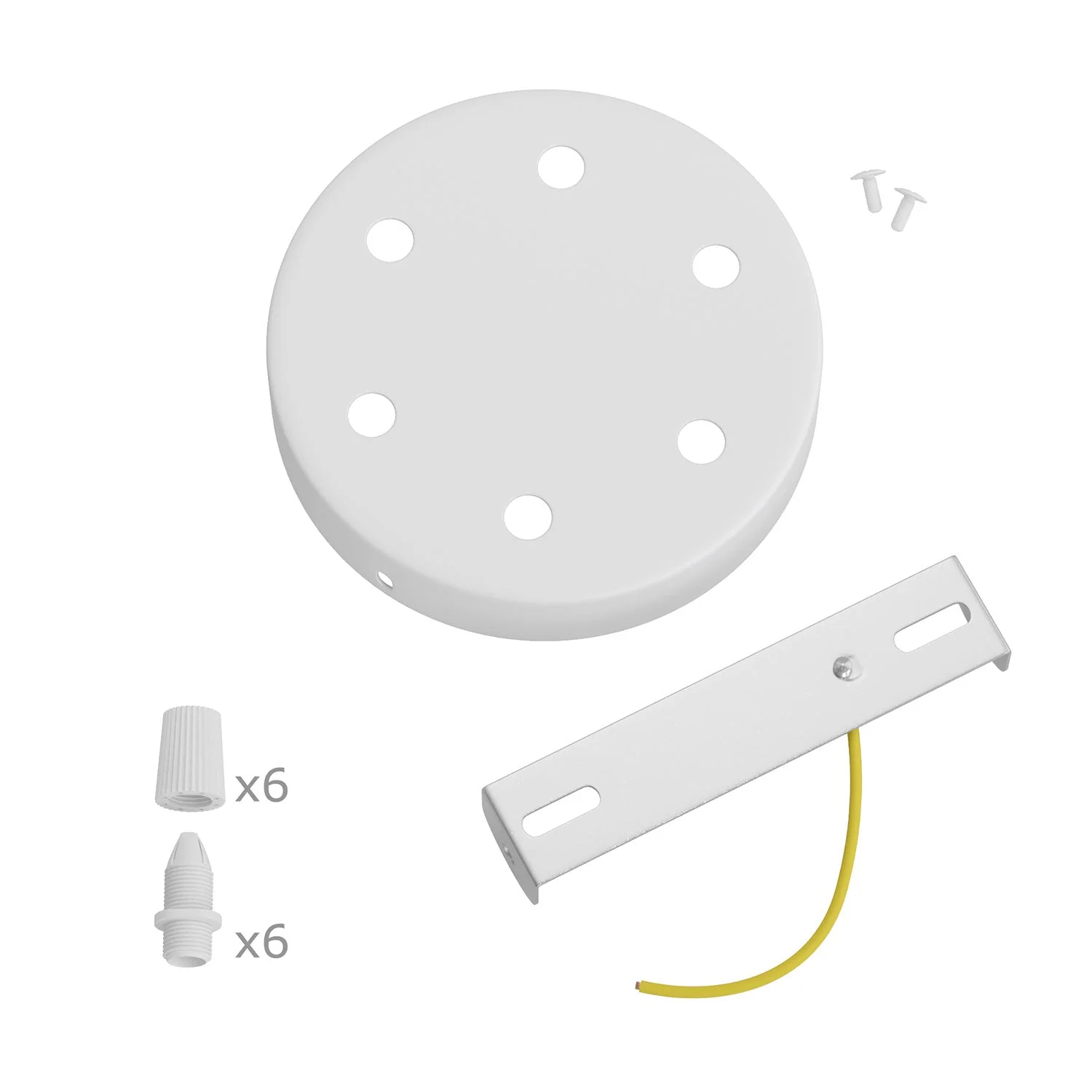 Cylindrical metal ceiling rose kit with 6 holes - Matt white - Image 3