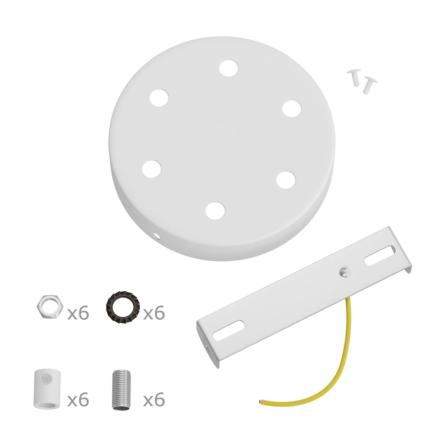 Cylindrical metal ceiling rose kit with 6 holes - Matt white - Image 6