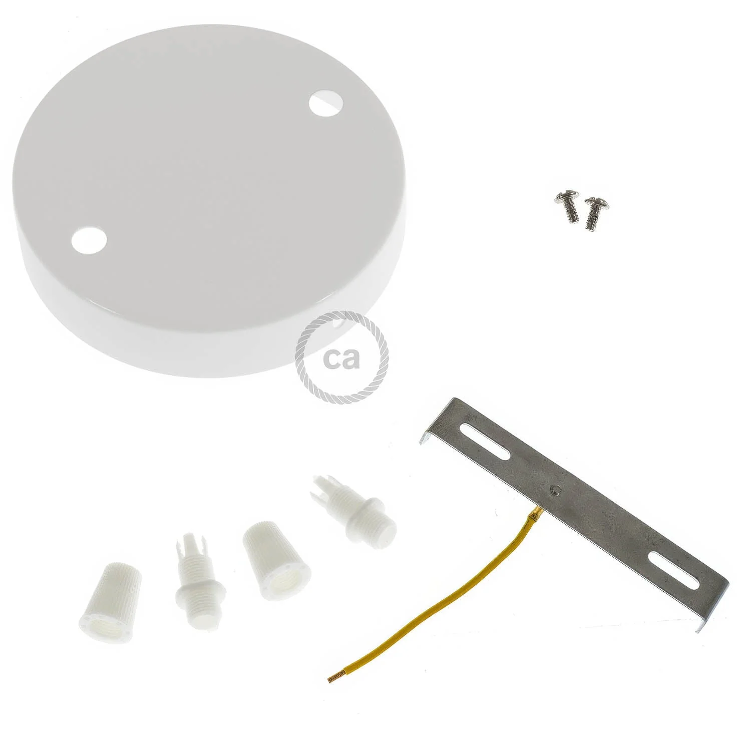 Cylindrical ceiling rose kit in metal with 2 holes - Glossy white - Image 3