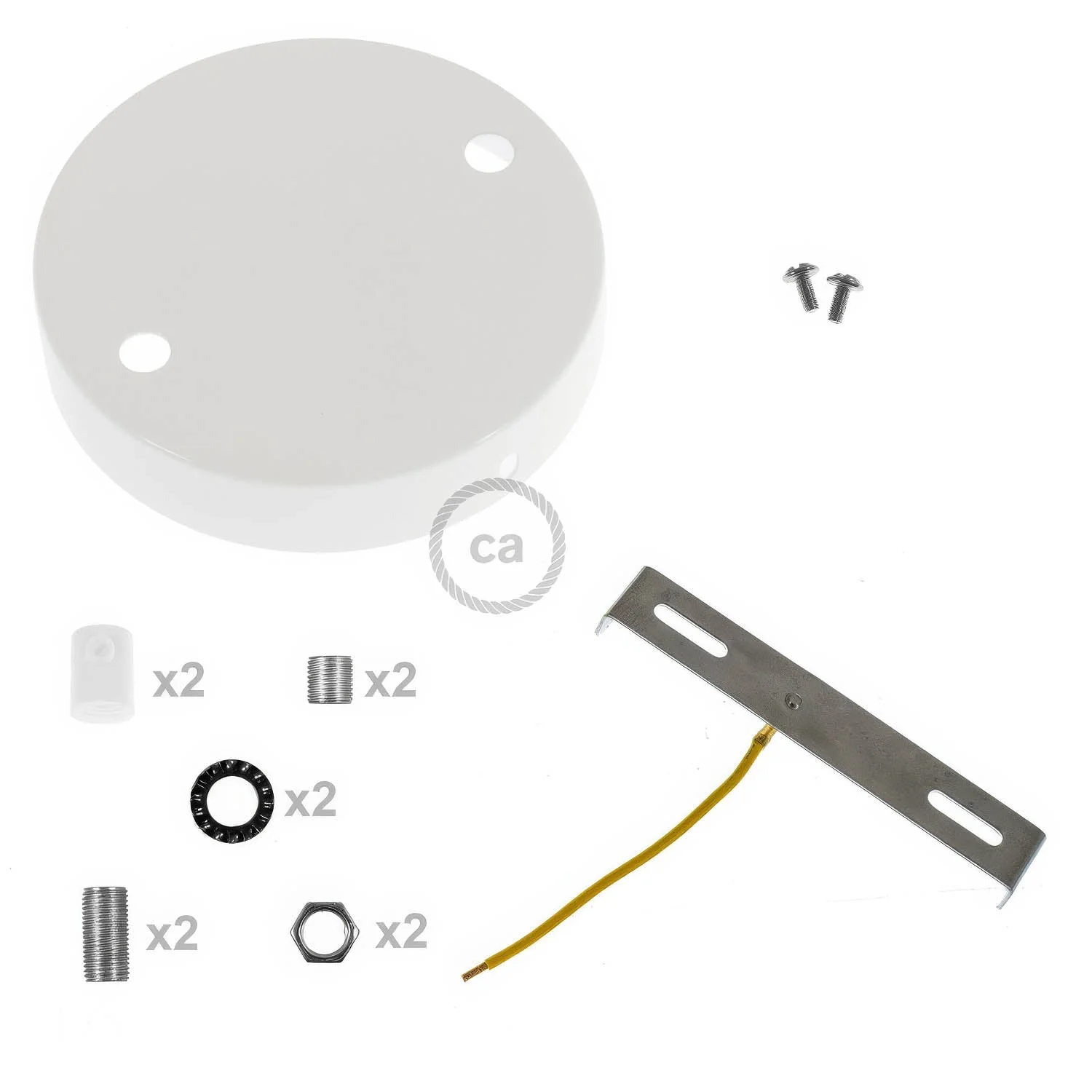 Cylindrical ceiling rose kit in metal with 2 holes - Glossy white - Image 8