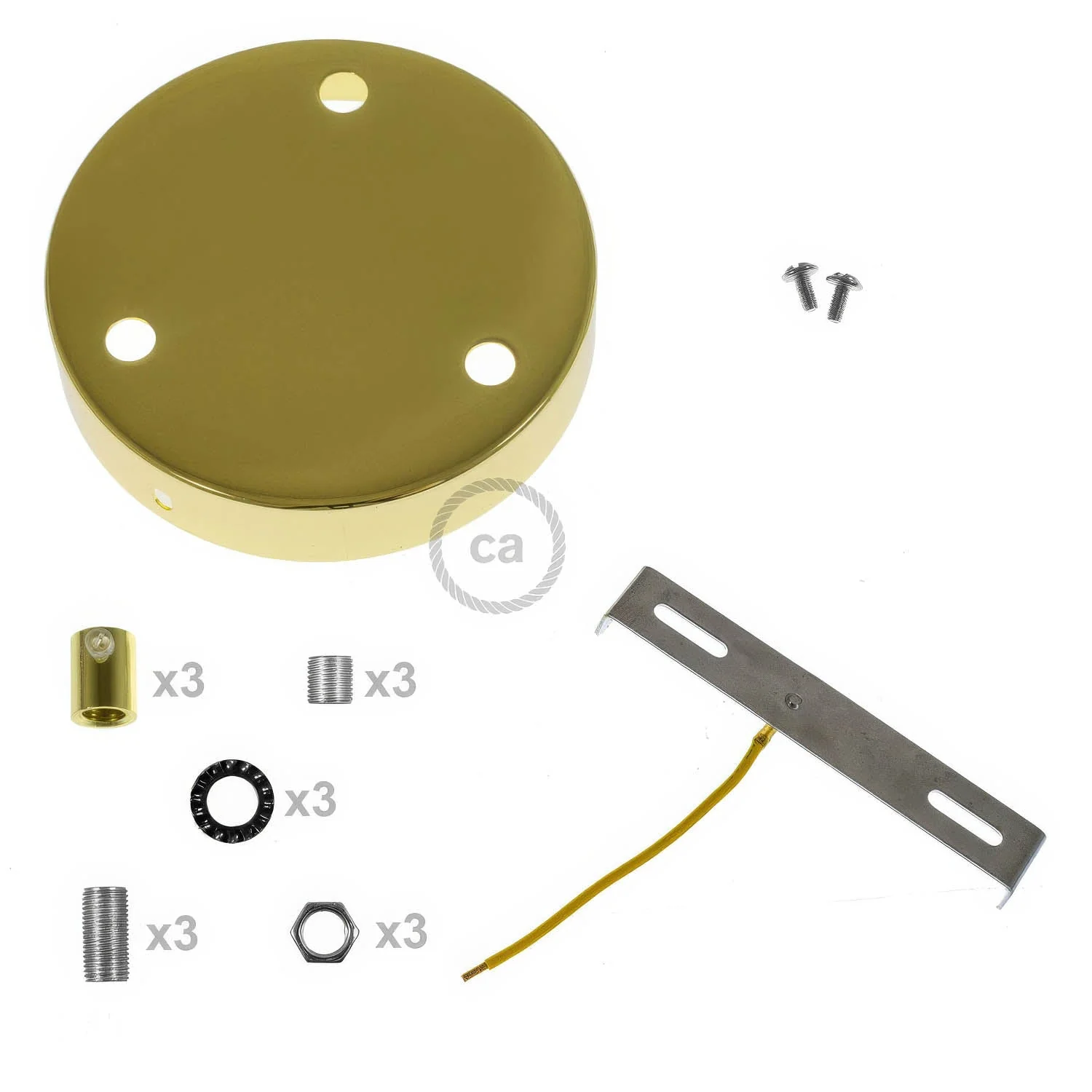 3-hole cylindrical metal ceiling rose kit - Brass - Image 8
