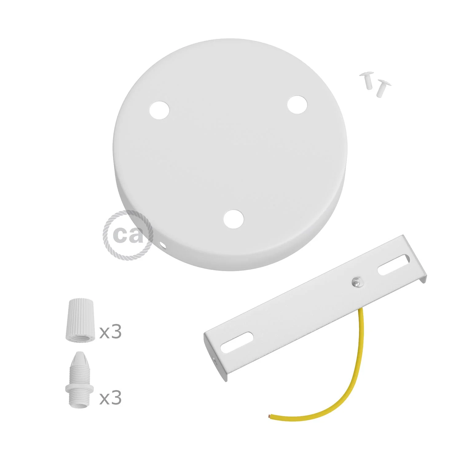 Cylindrical metal ceiling rose kit with 3 holes - Matt white - Image 3