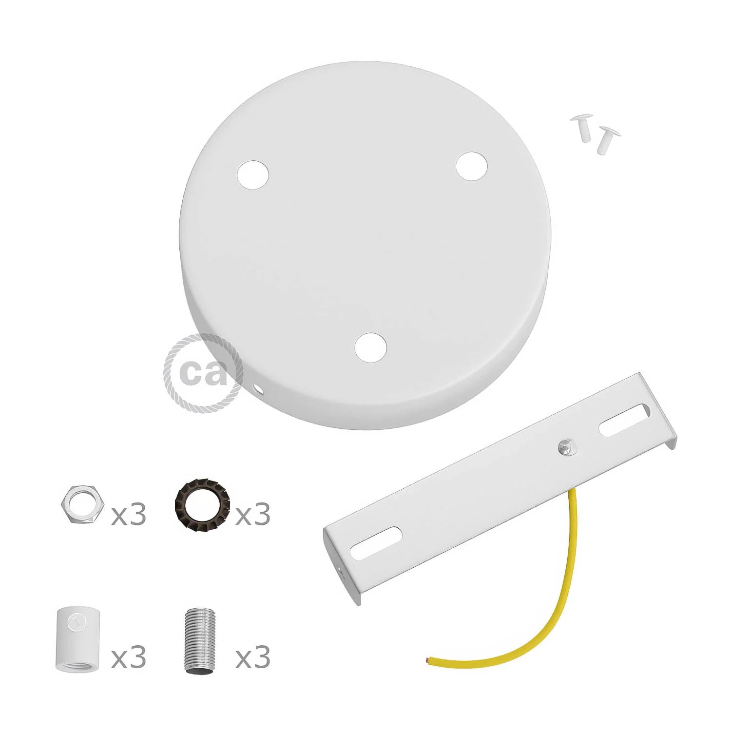 Cylindrical metal ceiling rose kit with 3 holes - Matt white - Image 8