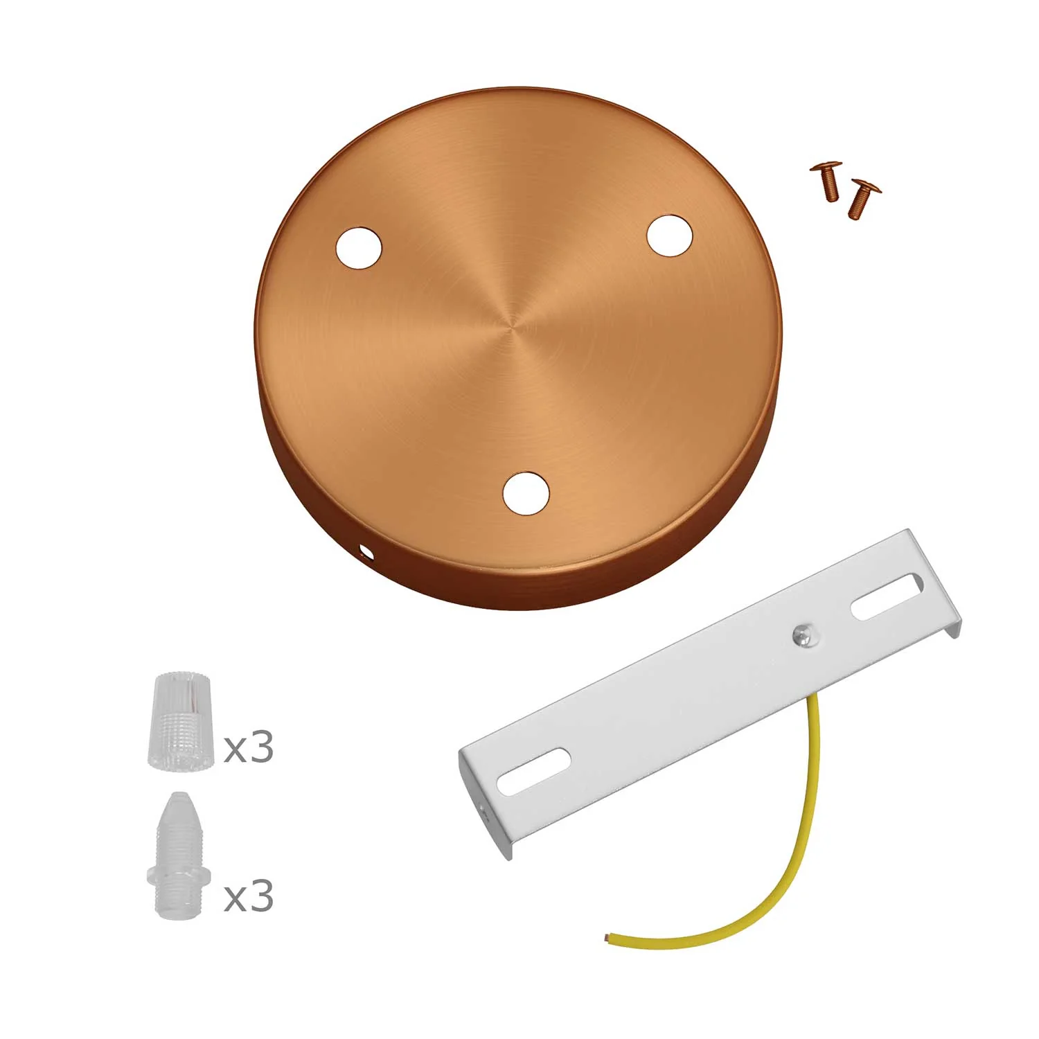 Cylindrical ceiling rose kit in metal with 3 holes - Satin copper - Image 3