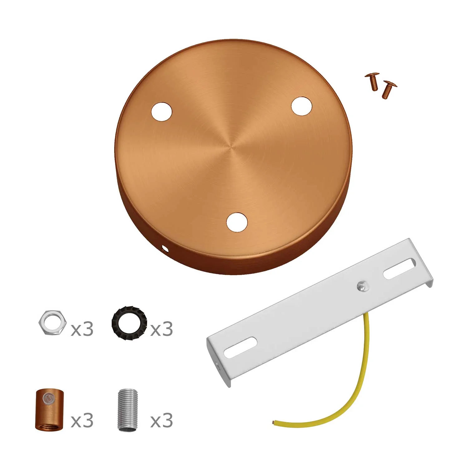 Cylindrical ceiling rose kit in metal with 3 holes - Satin copper - Image 8