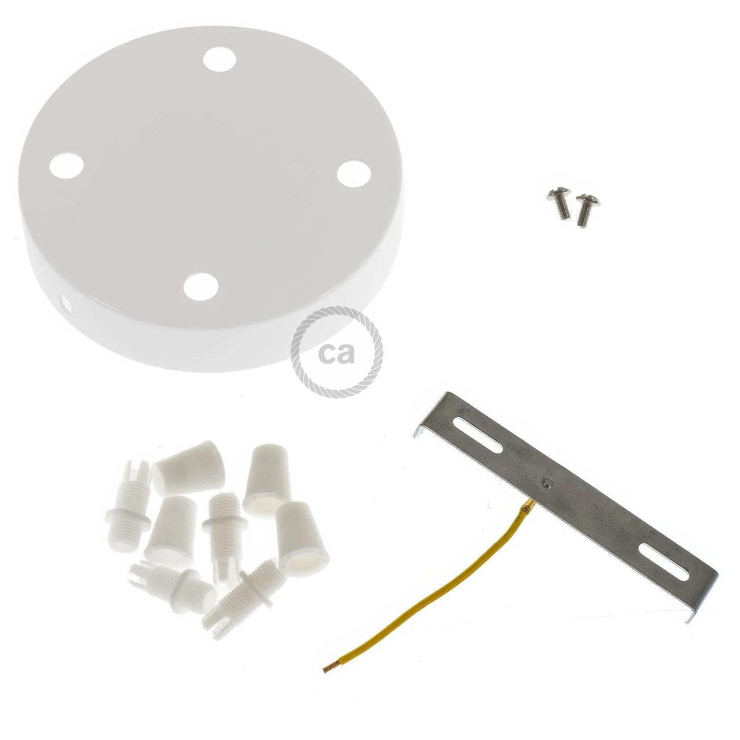 Cylindrical ceiling rose kit in metal with 4 holes - Glossy white - Image 3