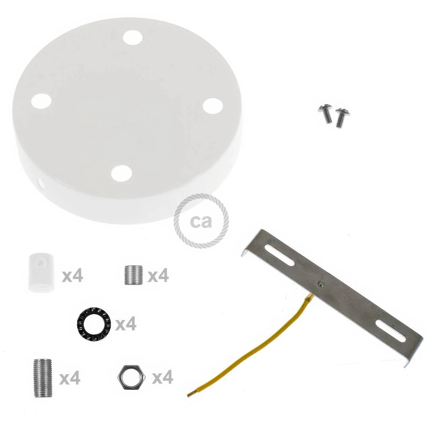 Cylindrical ceiling rose kit in metal with 4 holes - Glossy white - Image 8
