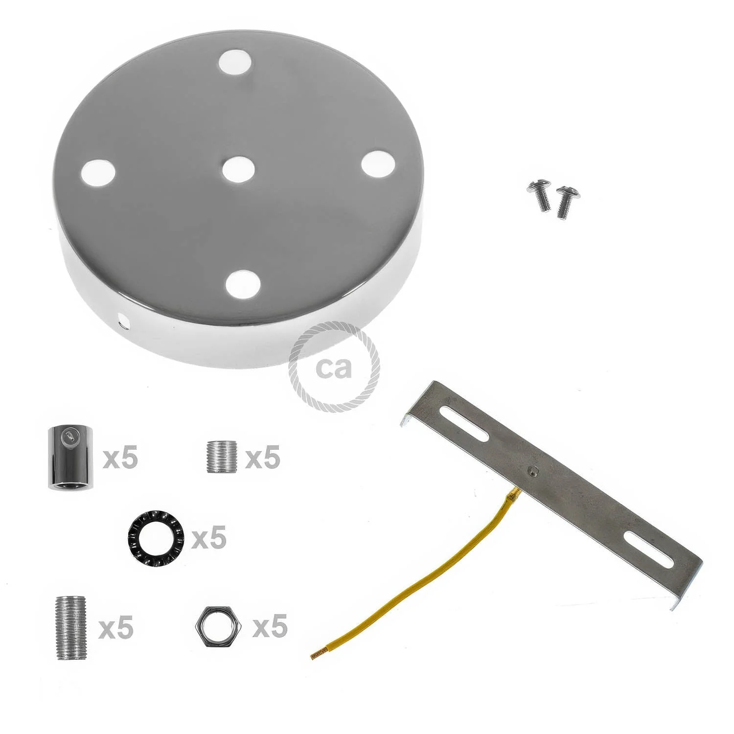 5-hole cylindrical metal ceiling rose kit - Chrome - Image 8