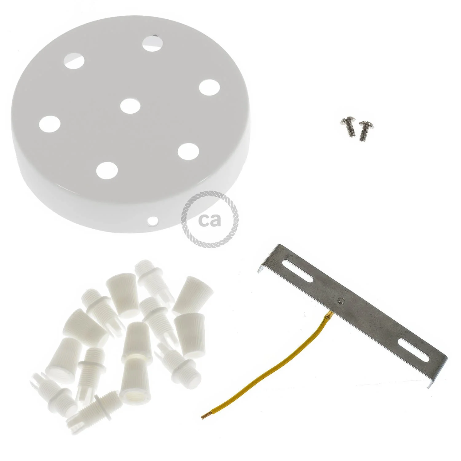 Cylindrical metal ceiling rose kit with 7 holes - Glossy white - Image 3