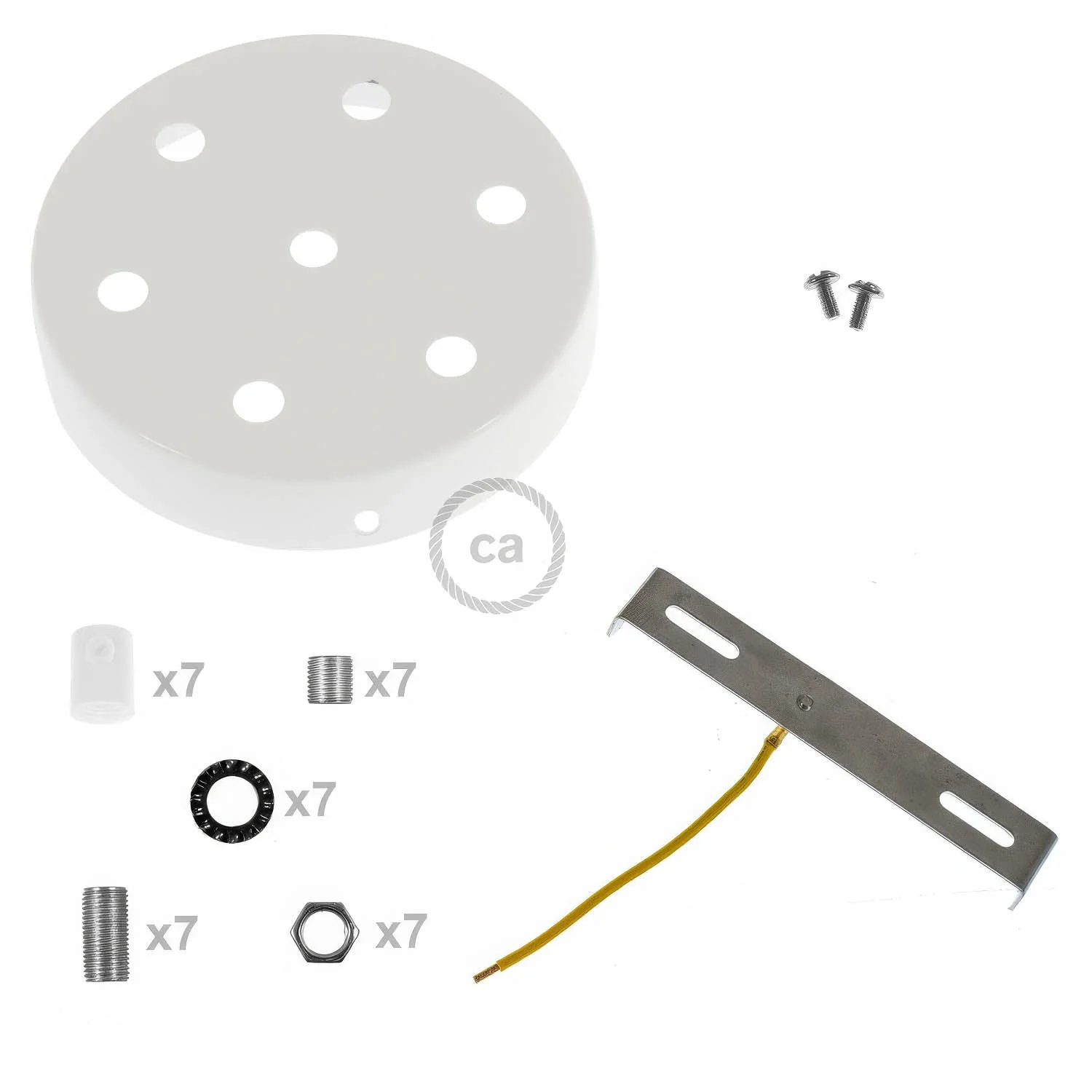 Cylindrical metal ceiling rose kit with 7 holes - Glossy white - Image 8