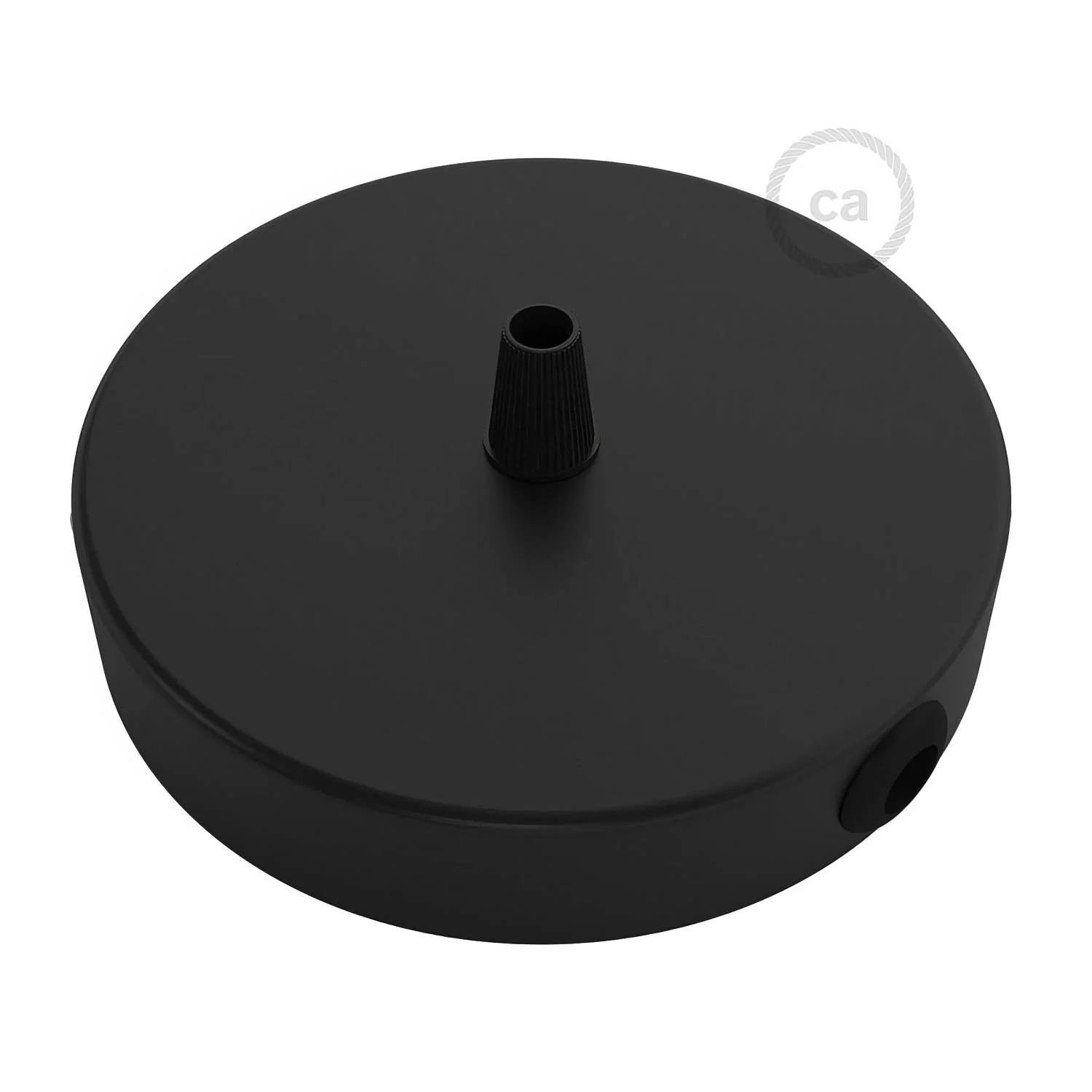 Cylindrical ceiling rose kit in metal with 1 central hole and 2 side holes - Black - Image 2