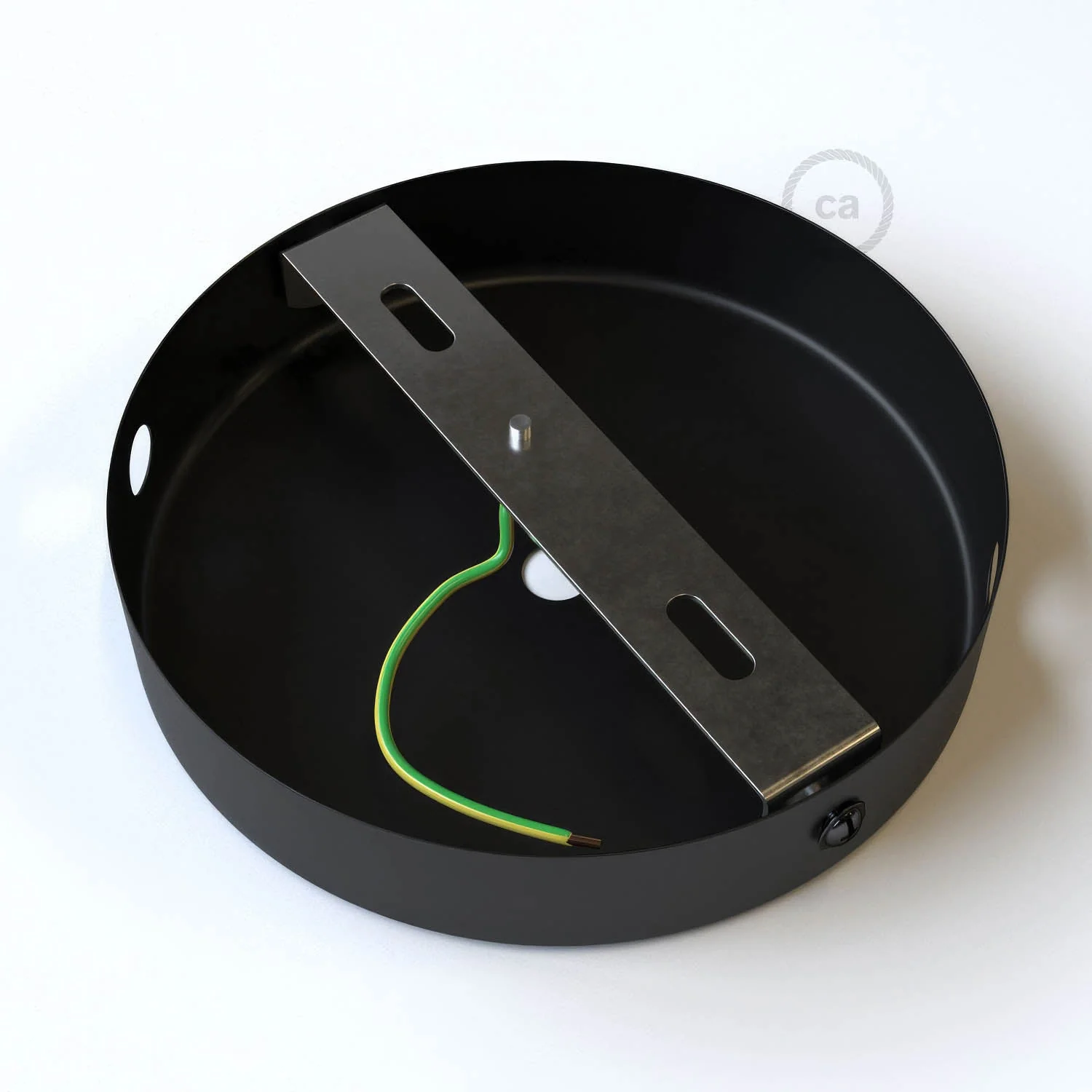 Cylindrical ceiling rose kit in metal with 1 central hole and 2 side holes - Black - Image 4
