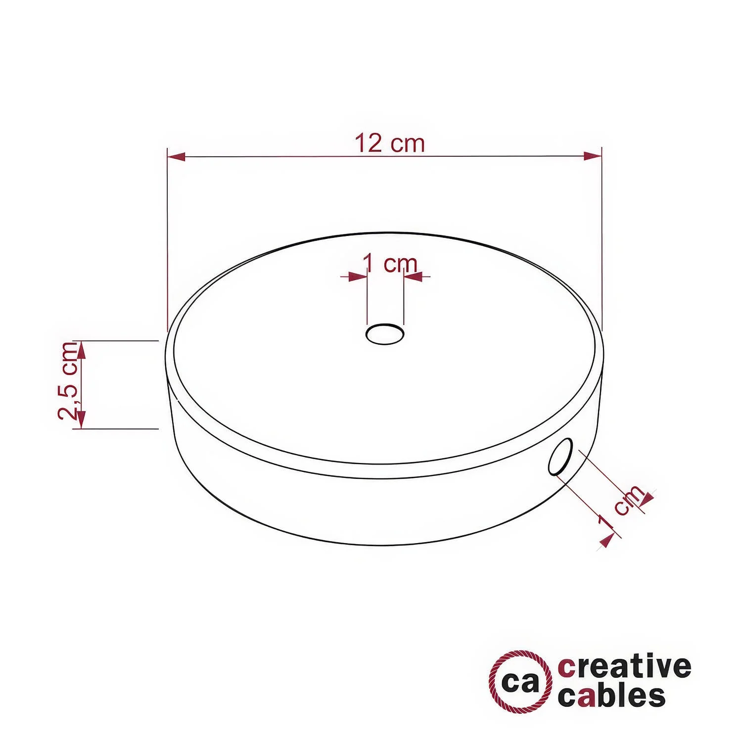 Cylindrical ceiling rose kit in metal with 1 central hole and 2 side holes - Black - Image 5