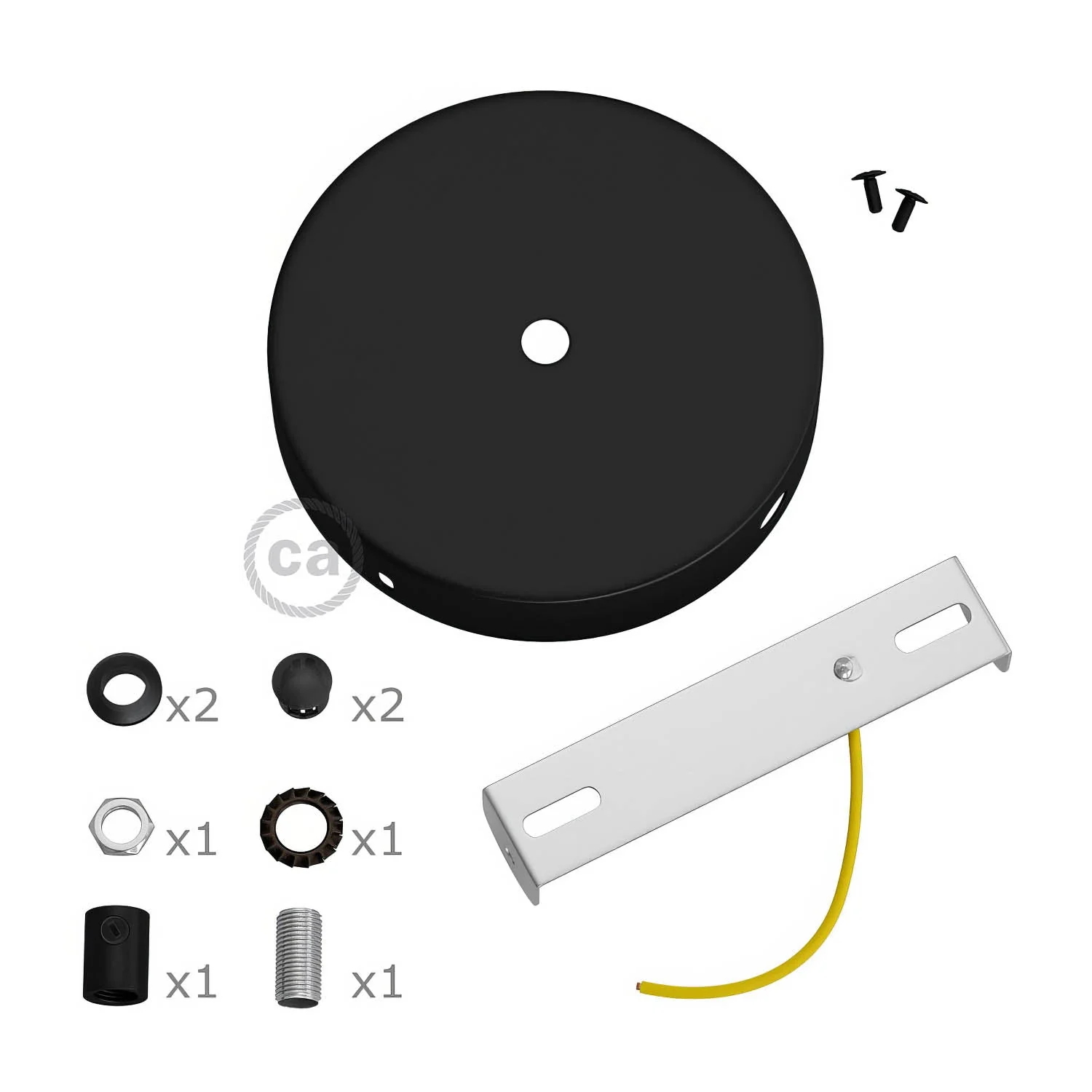 Cylindrical ceiling rose kit in metal with 1 central hole and 2 side holes - Black - Image 8