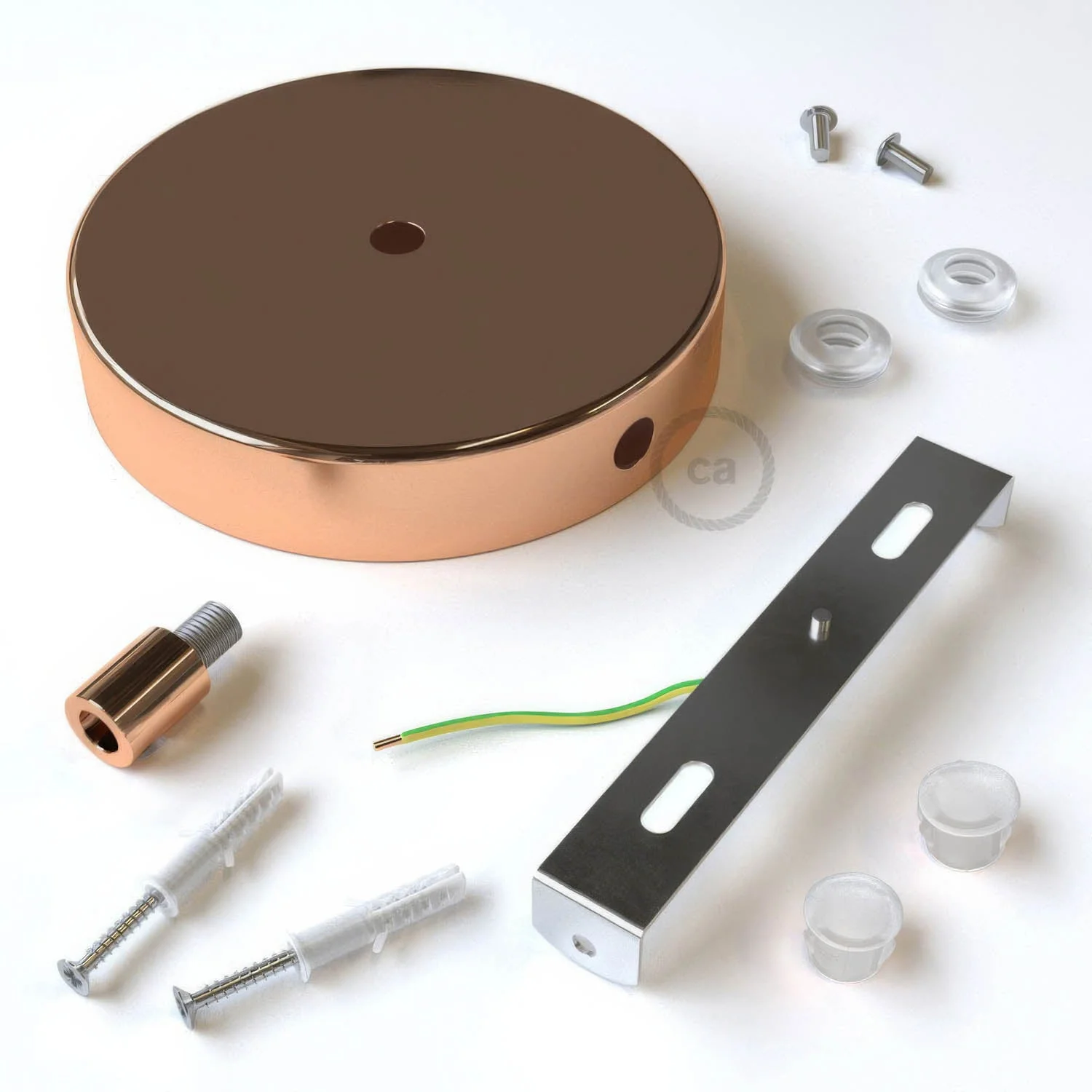 Cylindrical metal ceiling rose kit with 1 central hole and 2 side holes - Copper - Image 8