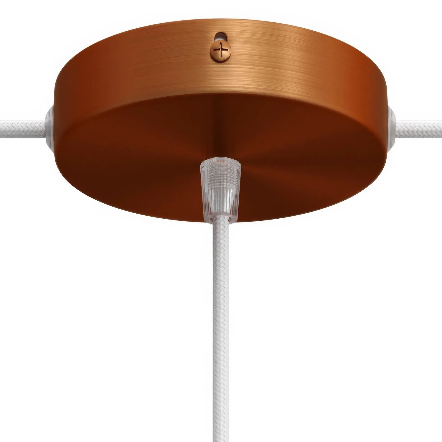 Cylindrical metal ceiling rose kit with 1 central hole and 2 side holes - Satin copper