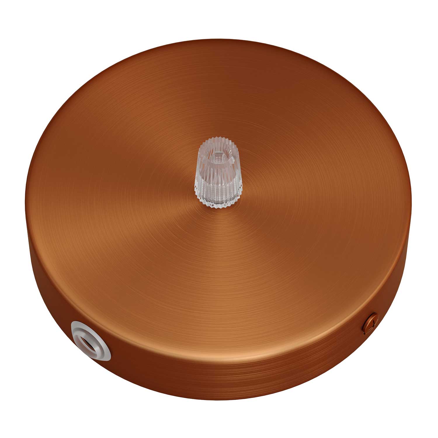 Cylindrical metal ceiling rose kit with 1 central hole and 2 side holes - Satin copper - Image 2